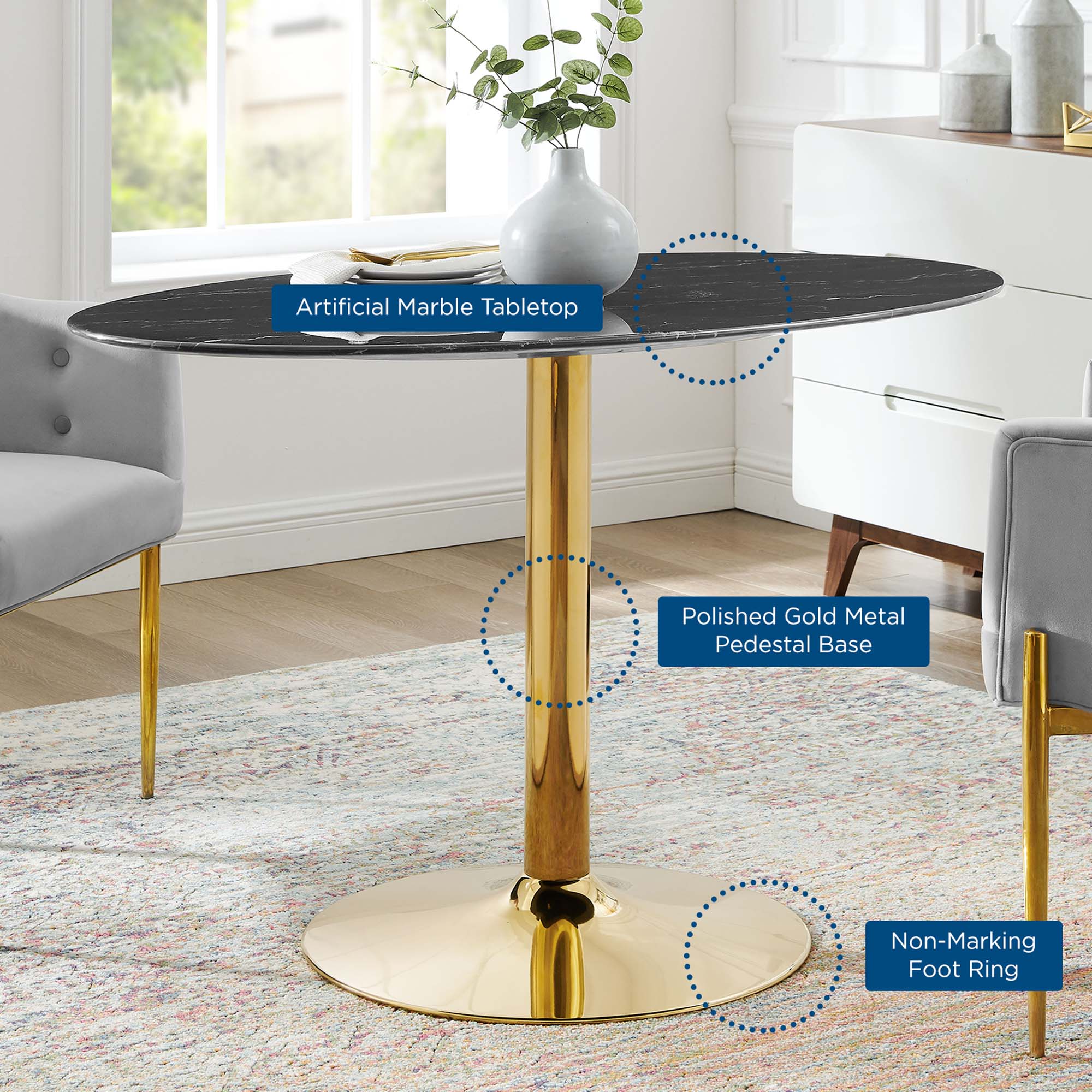 Verne 48" Artificial Marble Dining Table by Modway