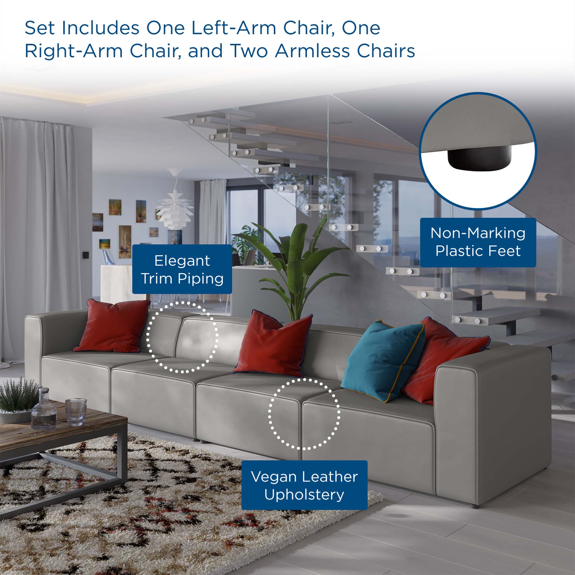Mingle Vegan Leather 4-Piece Sectional Sofa by Modway