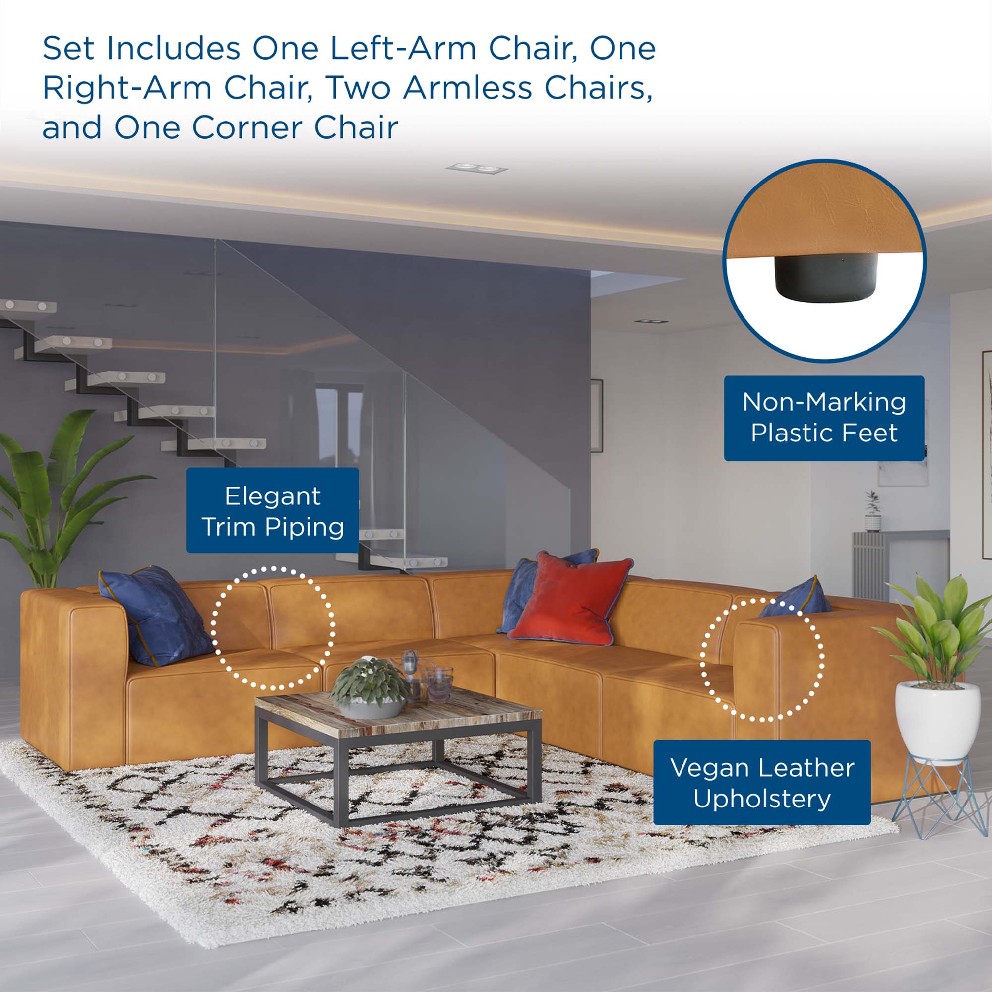 Mingle Vegan Leather 5-Piece Sectional Sofa by Modway