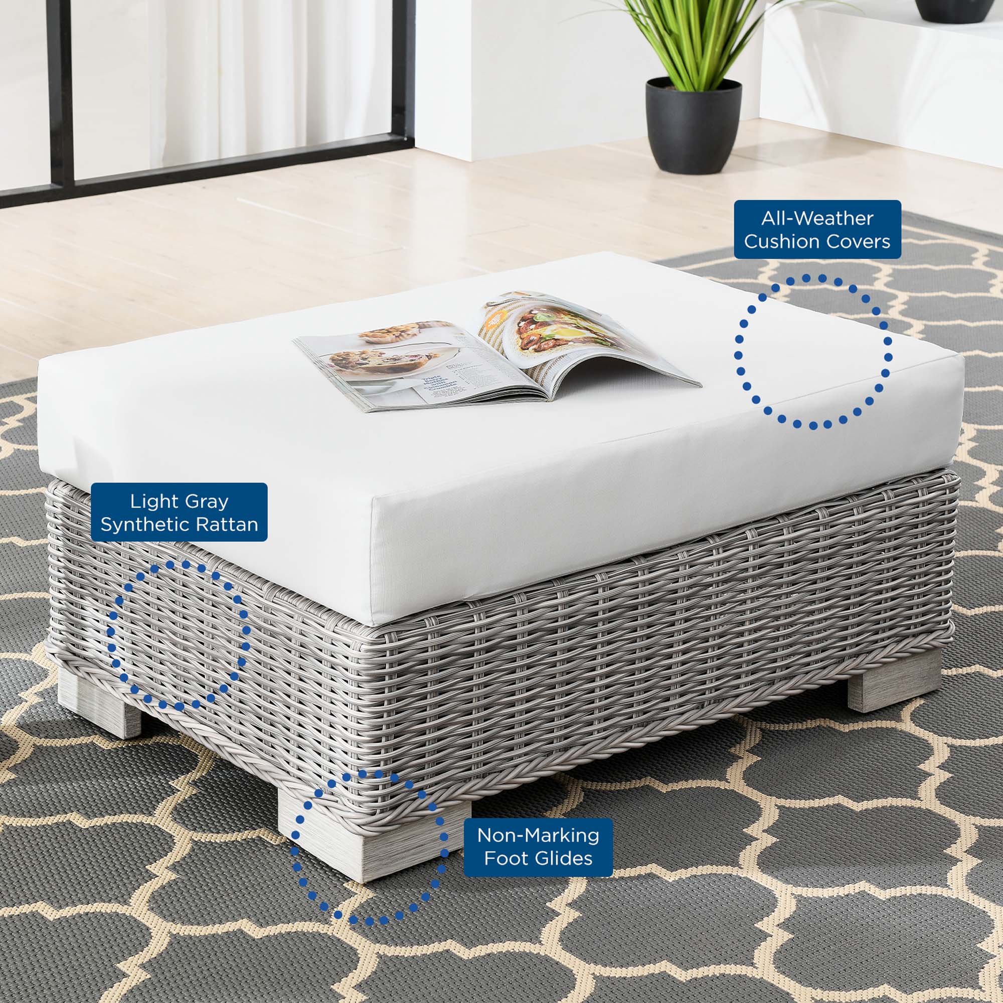 Conway Outdoor Patio Wicker Rattan Ottoman by Modway