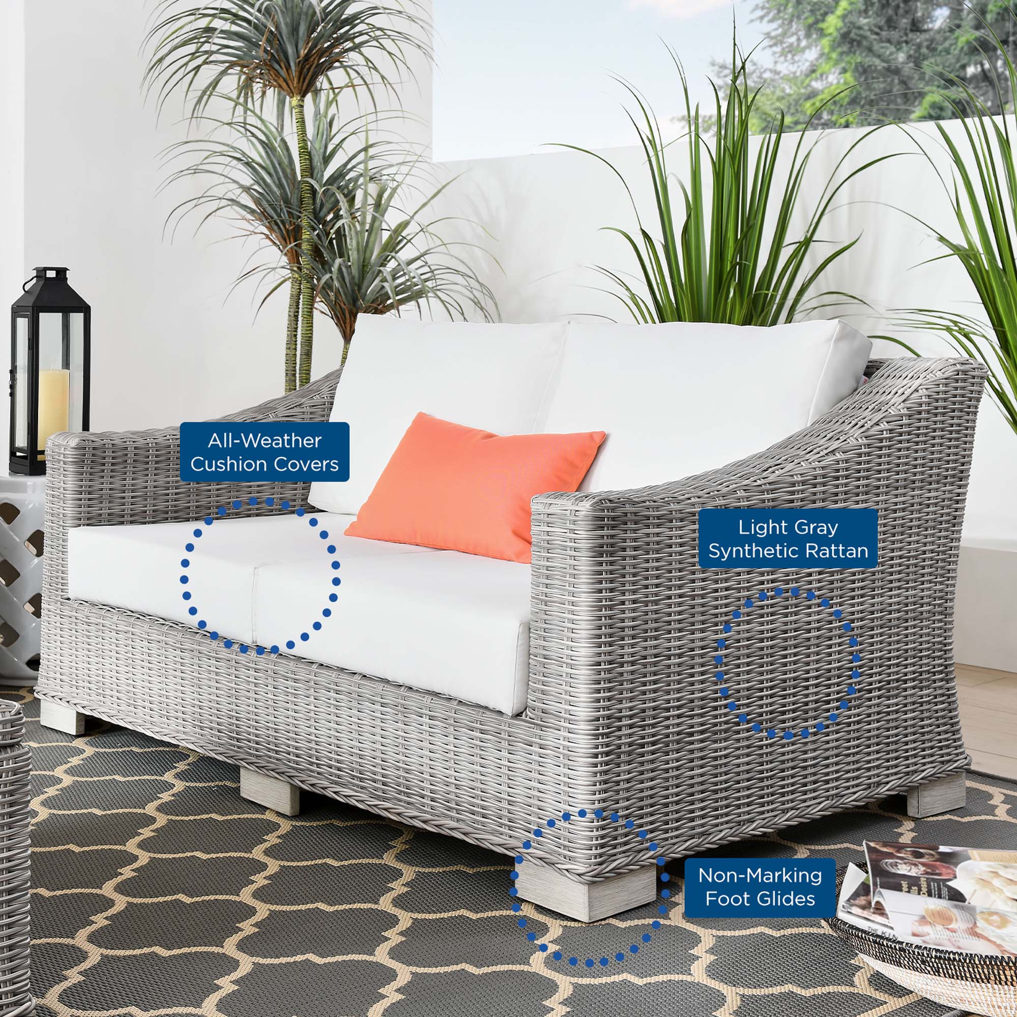 Conway Outdoor Patio Wicker Rattan Loveseat by Modway