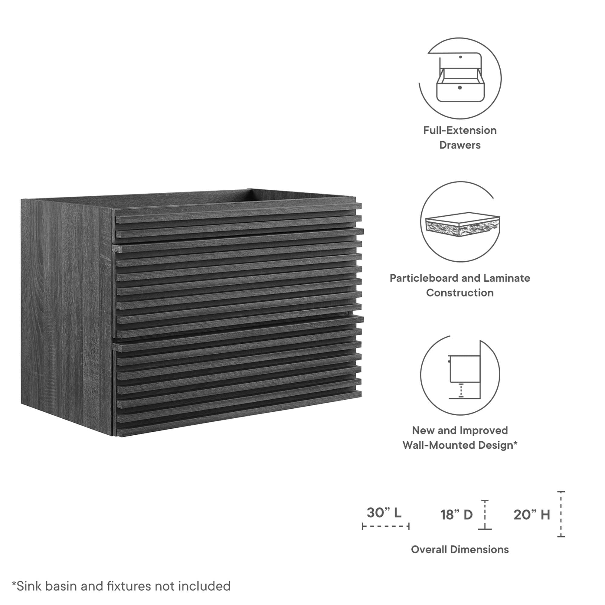 Render Wall-Mount Bathroom Cabinet Basin Not Included by Modway