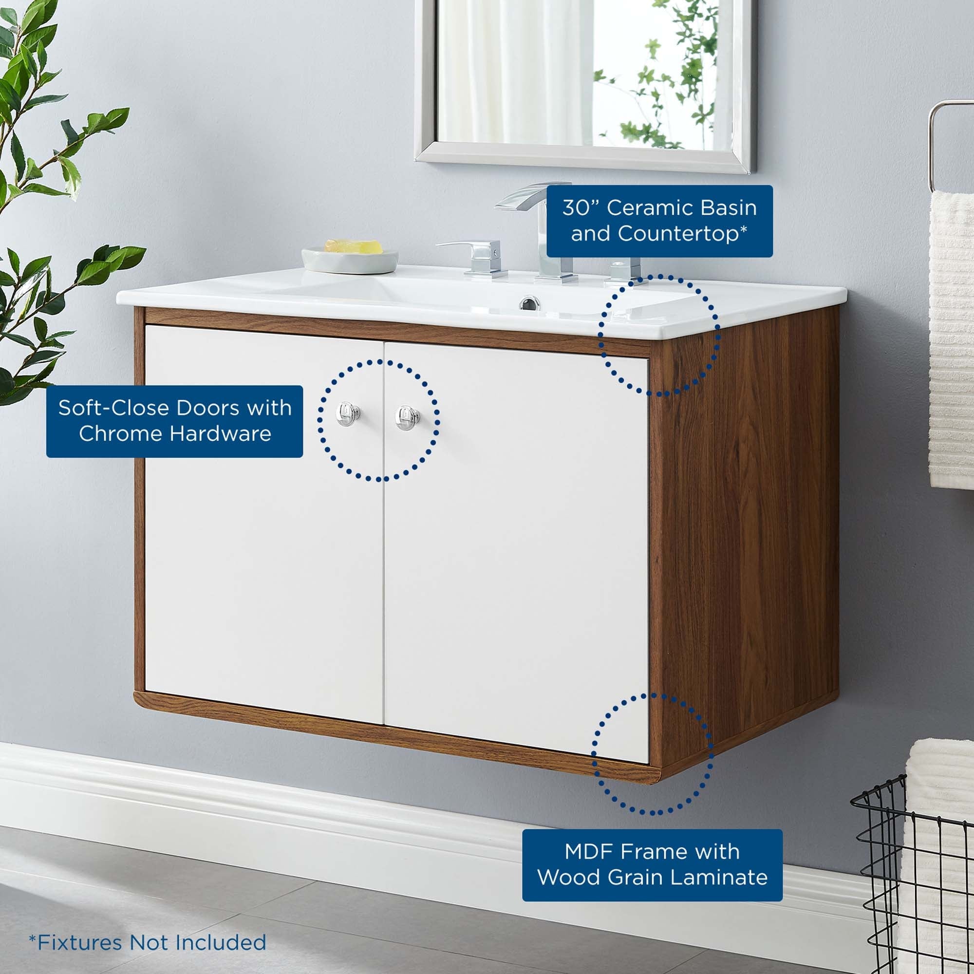 Transmit Wall-Mount Bathroom Vanity Basin Included by Modway