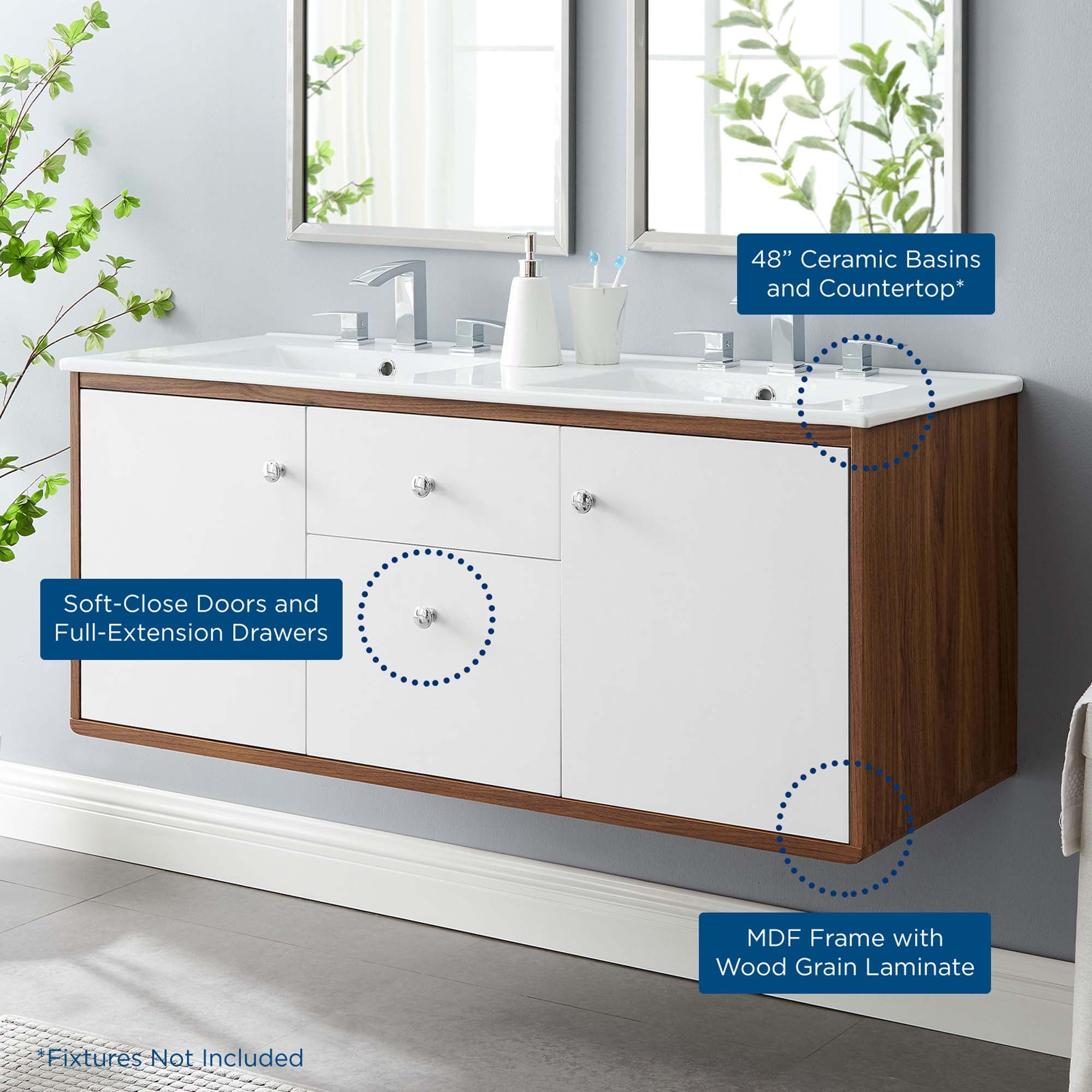 Transmit Wall-Mount Bathroom Vanity Basin Included by Modway