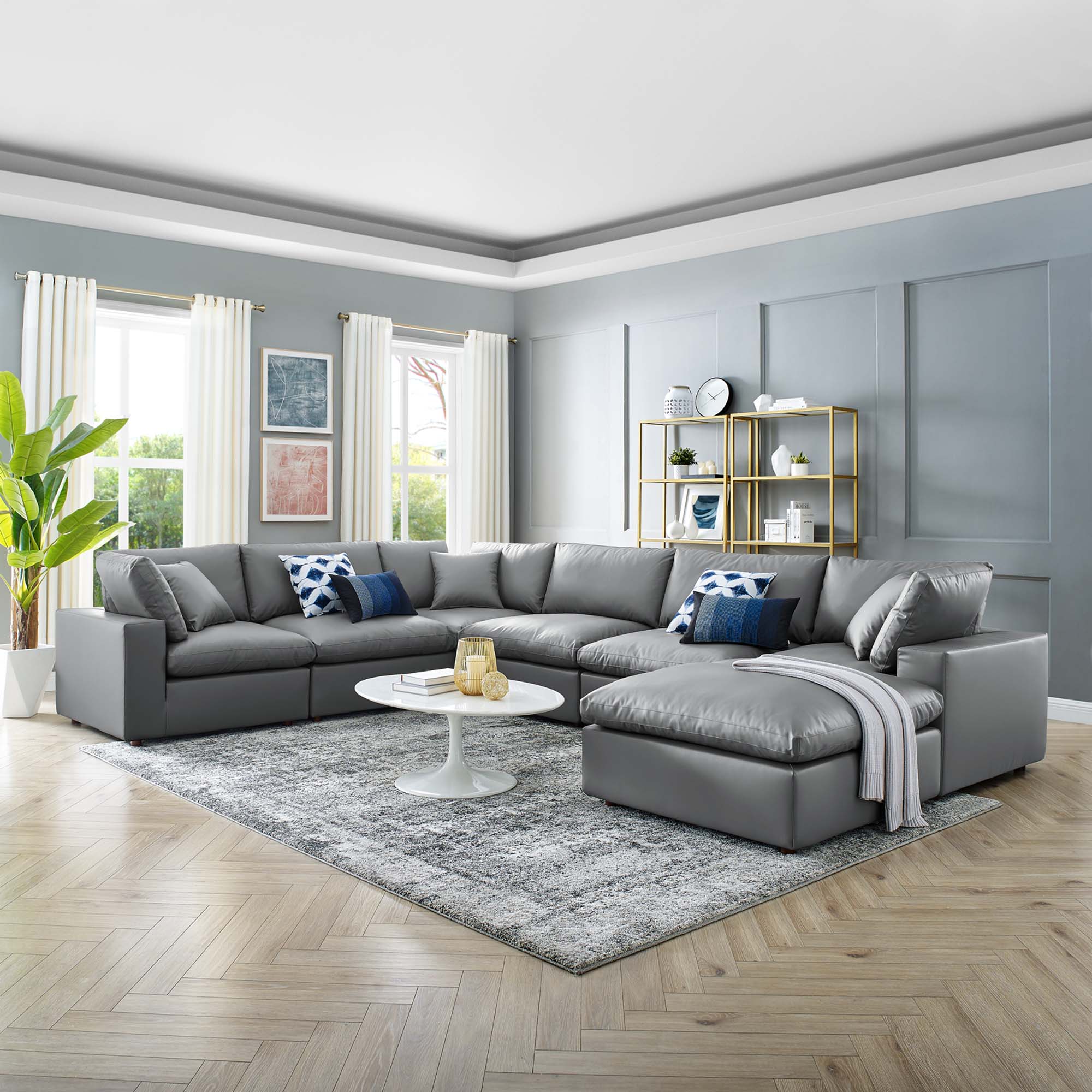 Commix 7-Piece Down Filled Overstuffed Performance Velvet Sectional Sofa by Modway