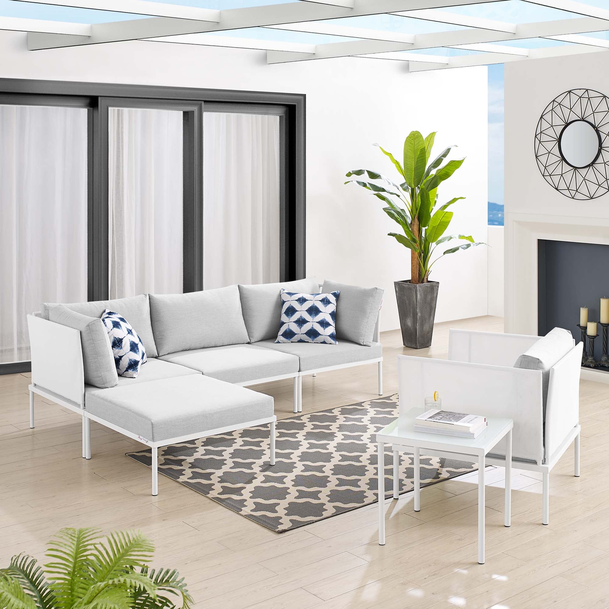 Harmony 6-Piece Sunbrella® Outdoor Patio Aluminum Seating Set by Modway