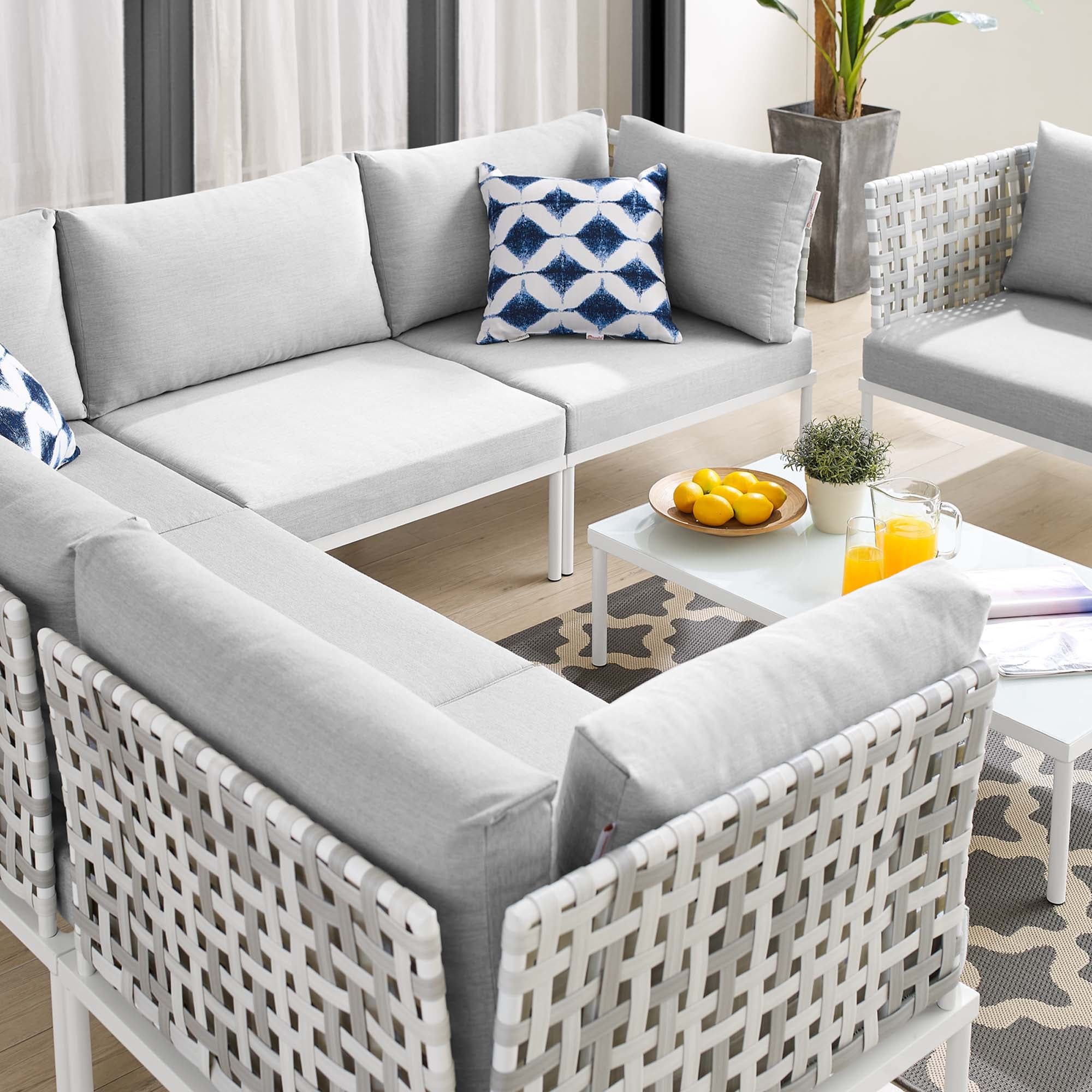 Harmony 7-Piece Sunbrella® Basket Weave Outdoor Patio Aluminum Sectional Sofa Set by Modway