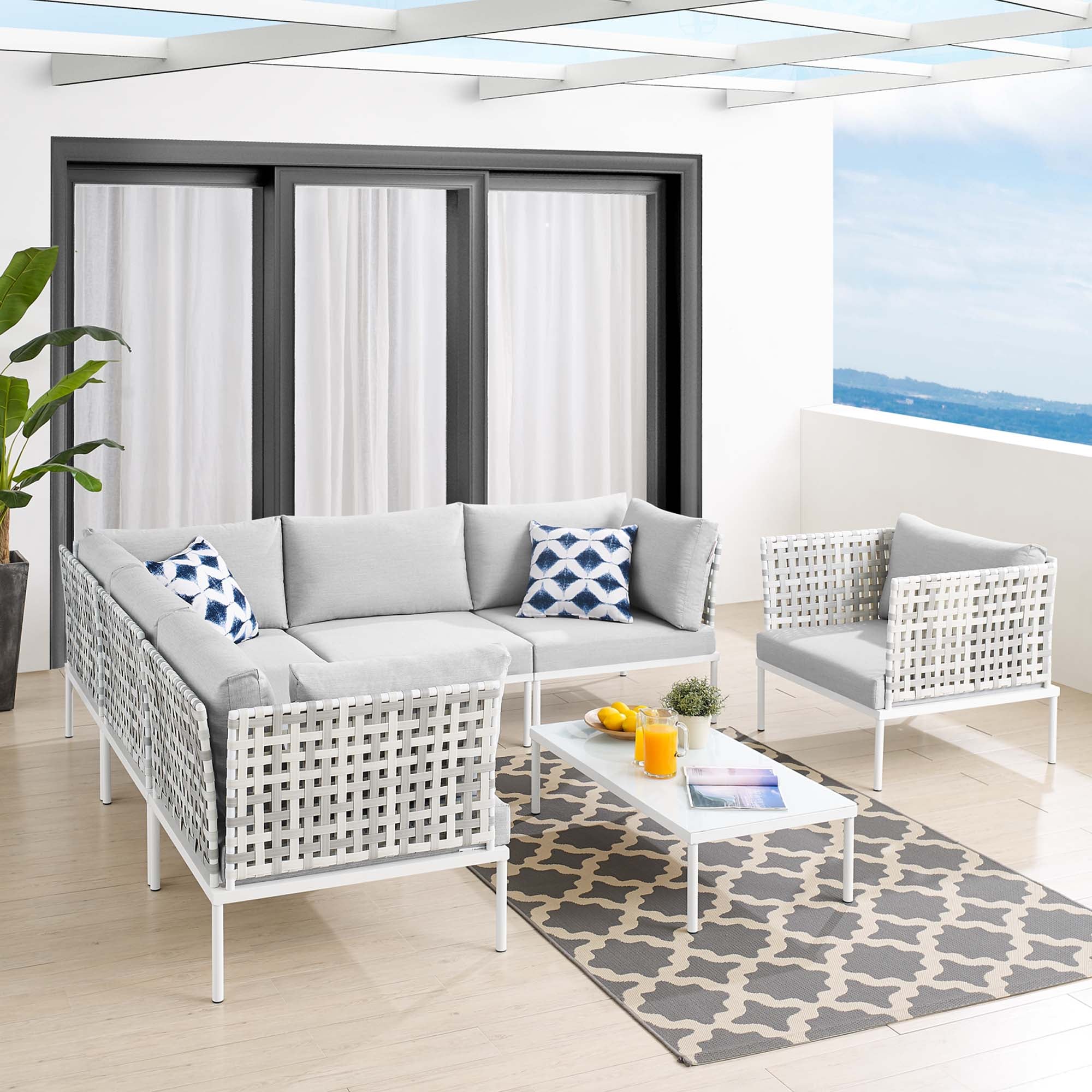 Harmony 7-Piece Sunbrella® Basket Weave Outdoor Patio Aluminum Sectional Sofa Set by Modway