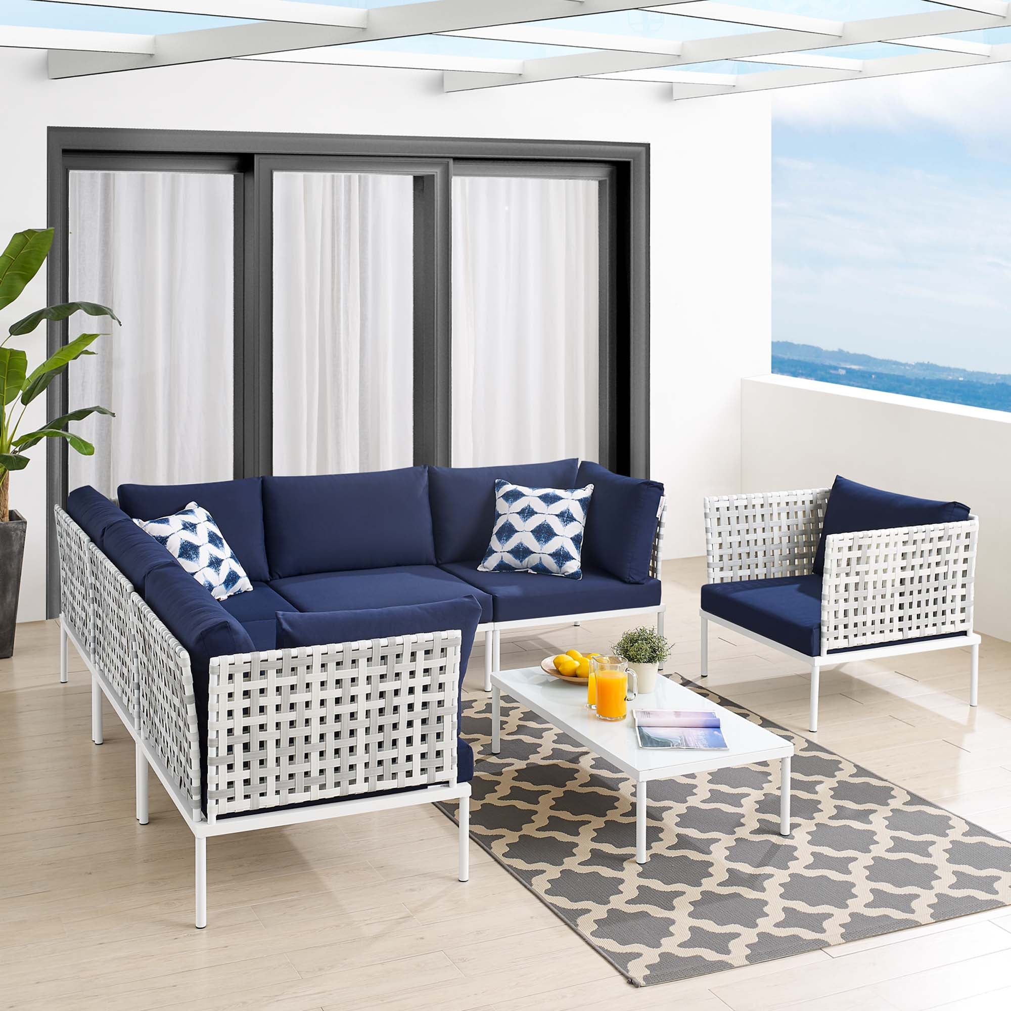 Harmony 7-Piece Sunbrella® Basket Weave Outdoor Patio Aluminum Sectional Sofa Set by Modway