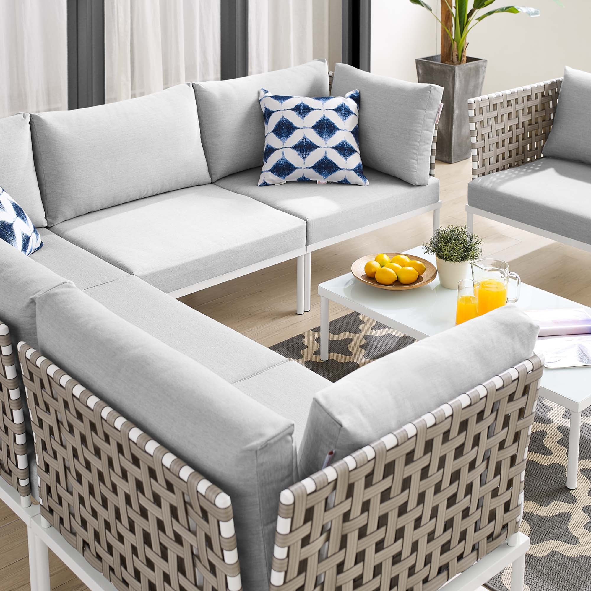 Harmony 7-Piece Sunbrella® Basket Weave Outdoor Patio Aluminum Sectional Sofa Set by Modway