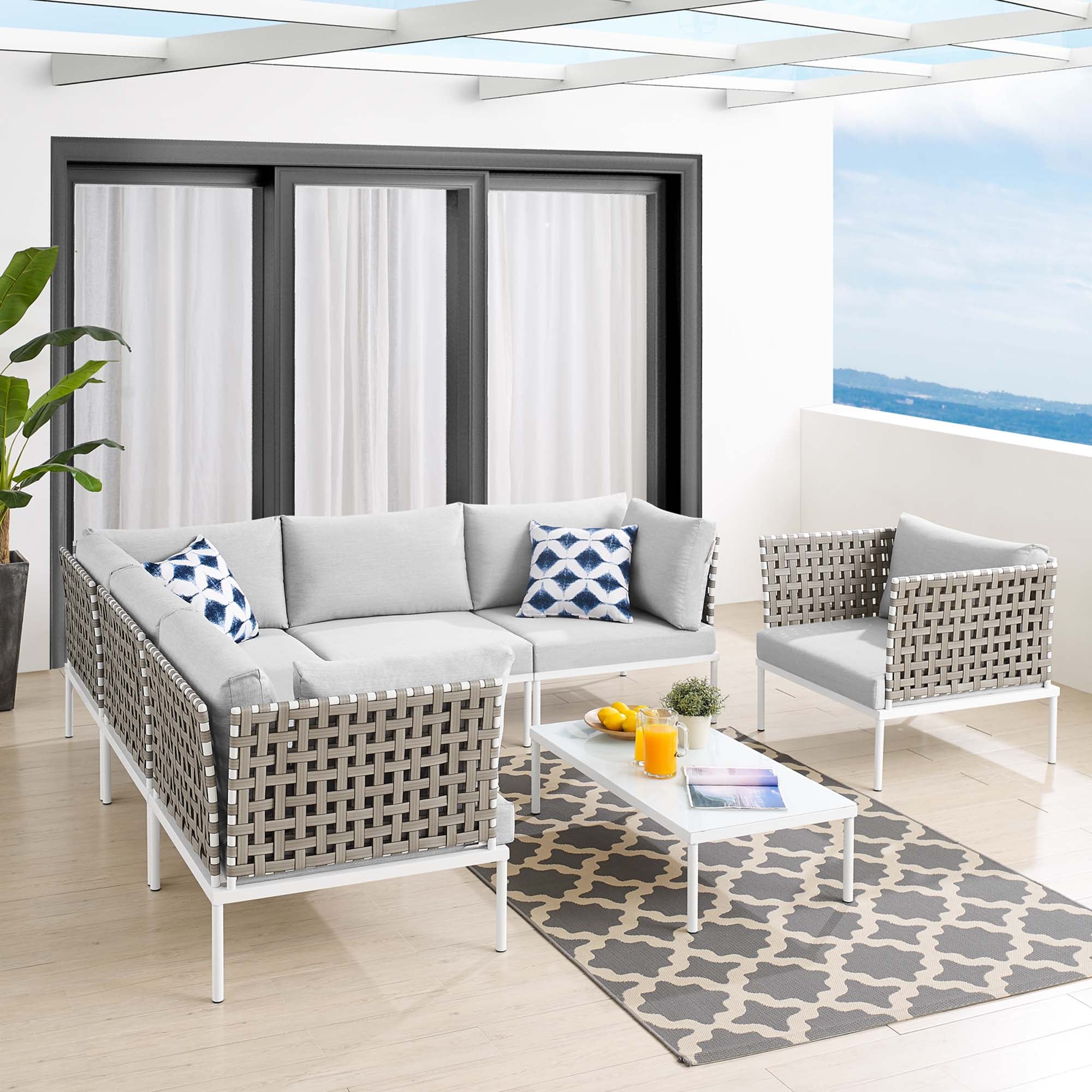Harmony 7-Piece Sunbrella® Basket Weave Outdoor Patio Aluminum Sectional Sofa Set by Modway