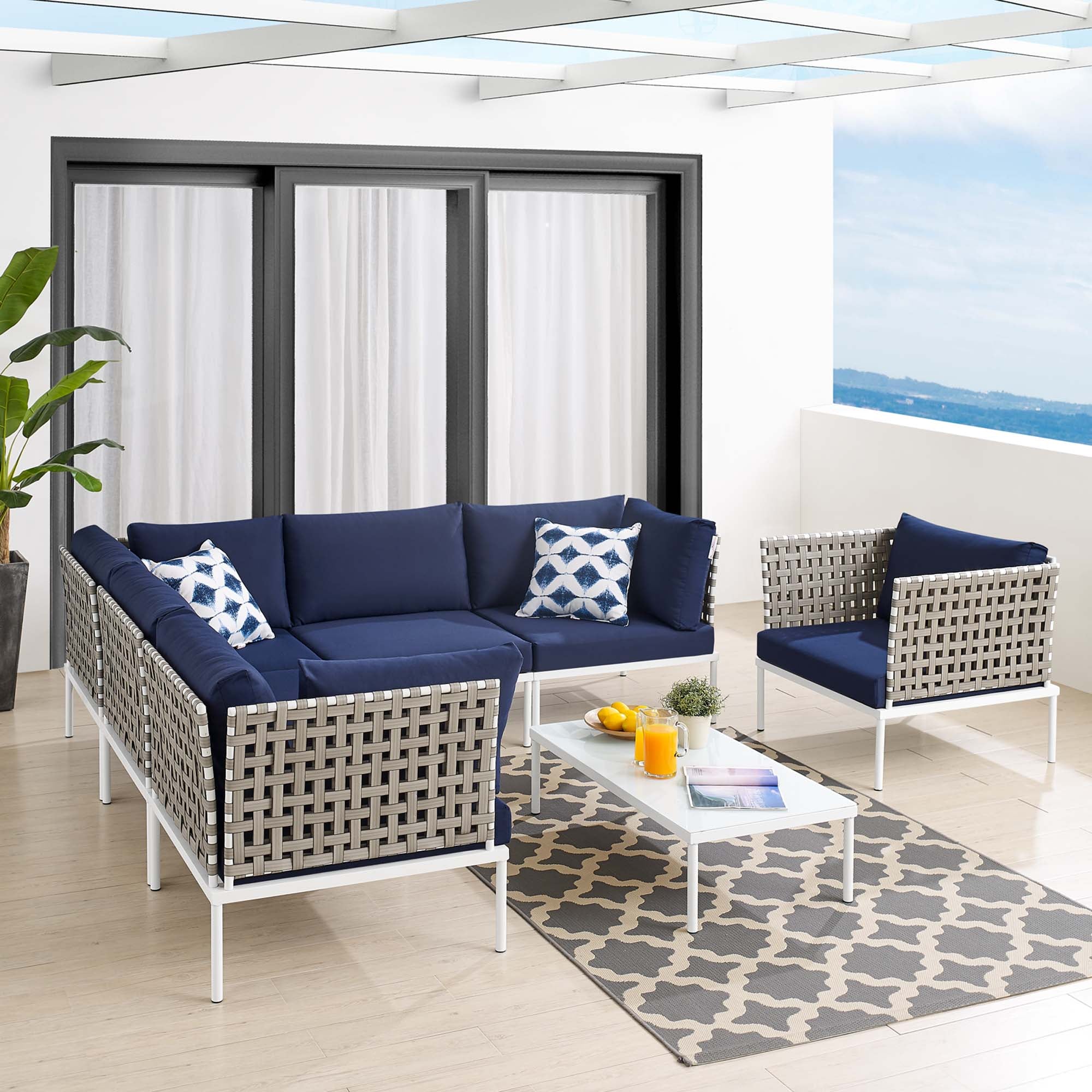 Harmony 7-Piece Sunbrella® Basket Weave Outdoor Patio Aluminum Sectional Sofa Set by Modway
