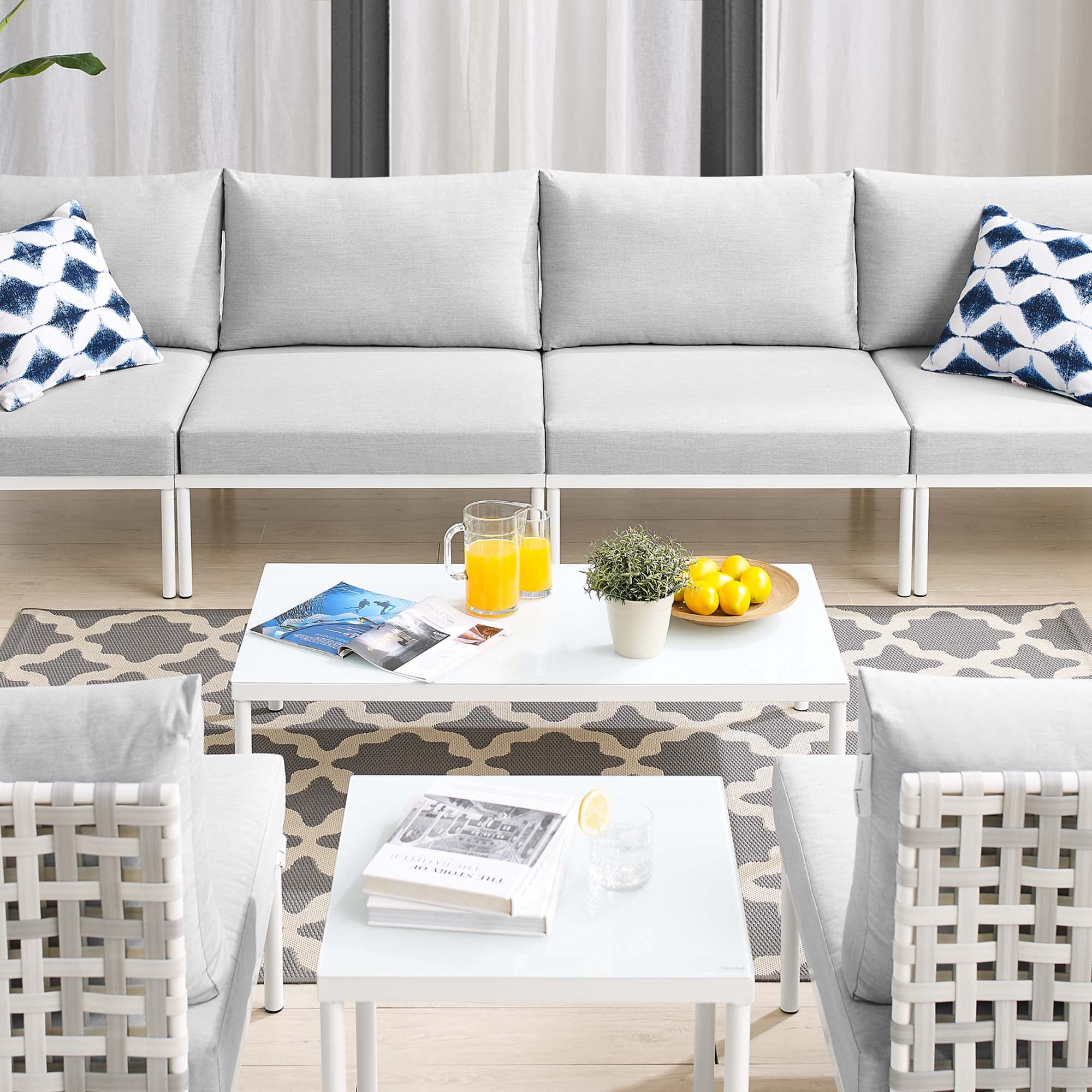 Harmony 8-Piece Sunbrella® Basket Weave Outdoor Patio Aluminum Sectional Sofa Set by Modway