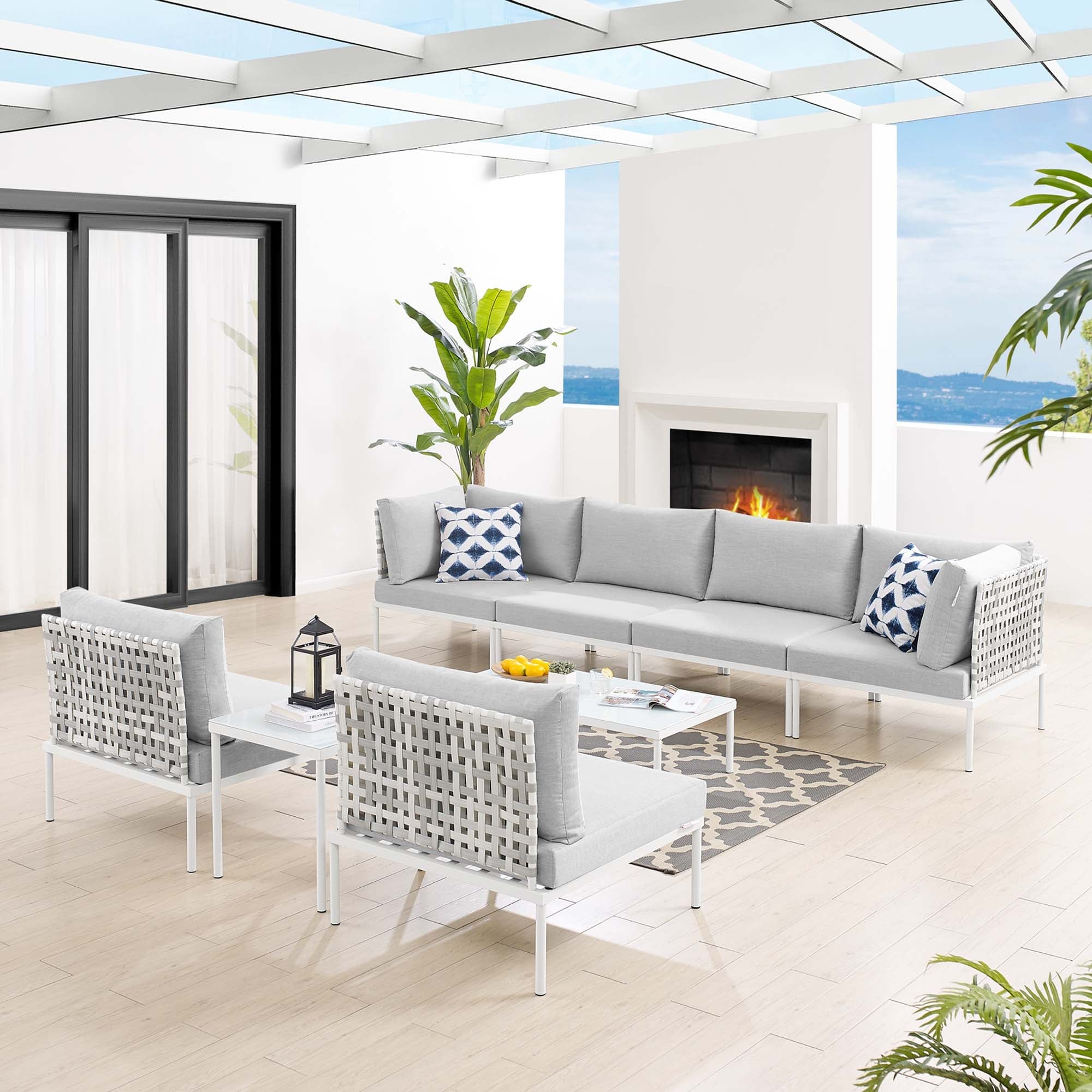 Harmony 8-Piece Sunbrella® Basket Weave Outdoor Patio Aluminum Sectional Sofa Set by Modway