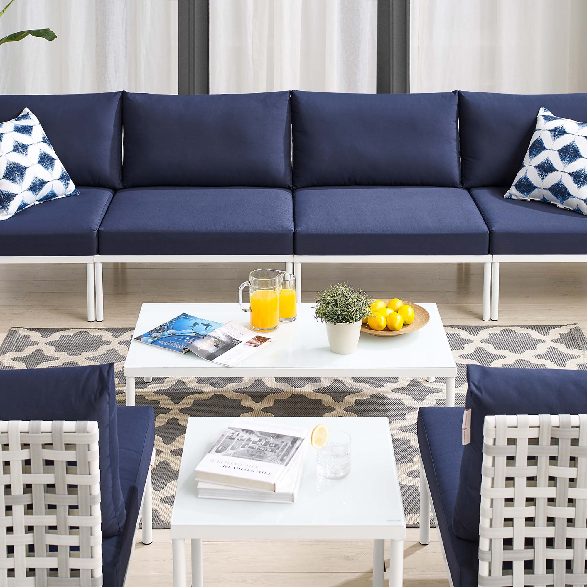 Harmony 8-Piece Sunbrella® Basket Weave Outdoor Patio Aluminum Sectional Sofa Set by Modway