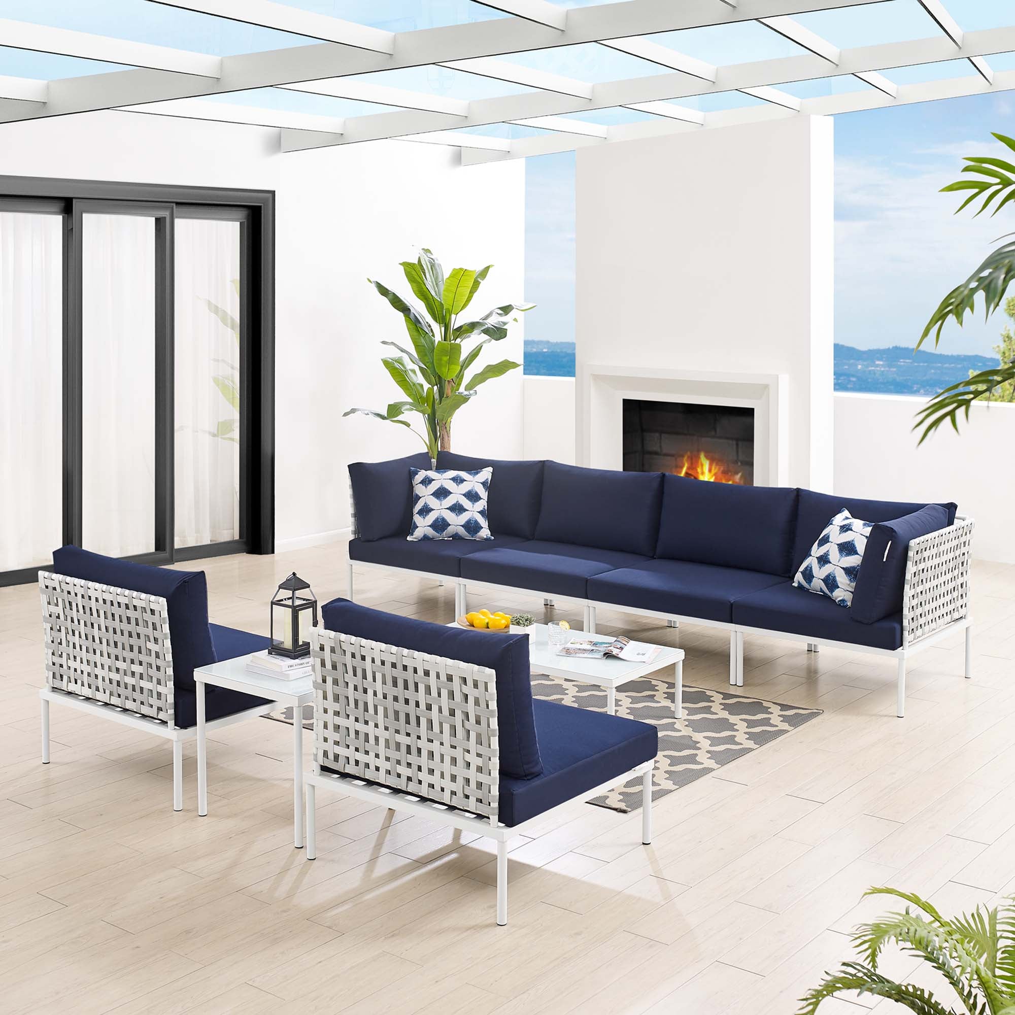 Harmony 8-Piece Sunbrella® Basket Weave Outdoor Patio Aluminum Sectional Sofa Set by Modway