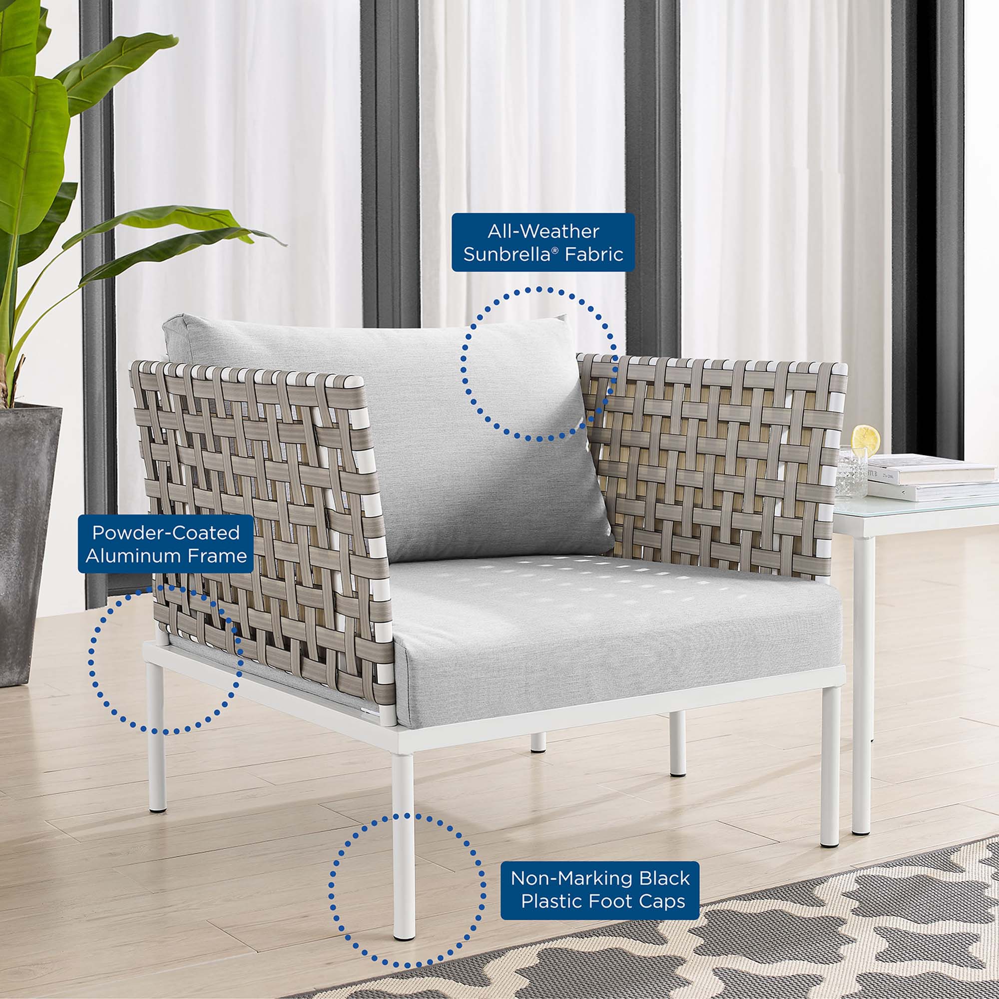 Harmony Sunbrella® Basket Weave Outdoor Patio Aluminum Armchair by Modway