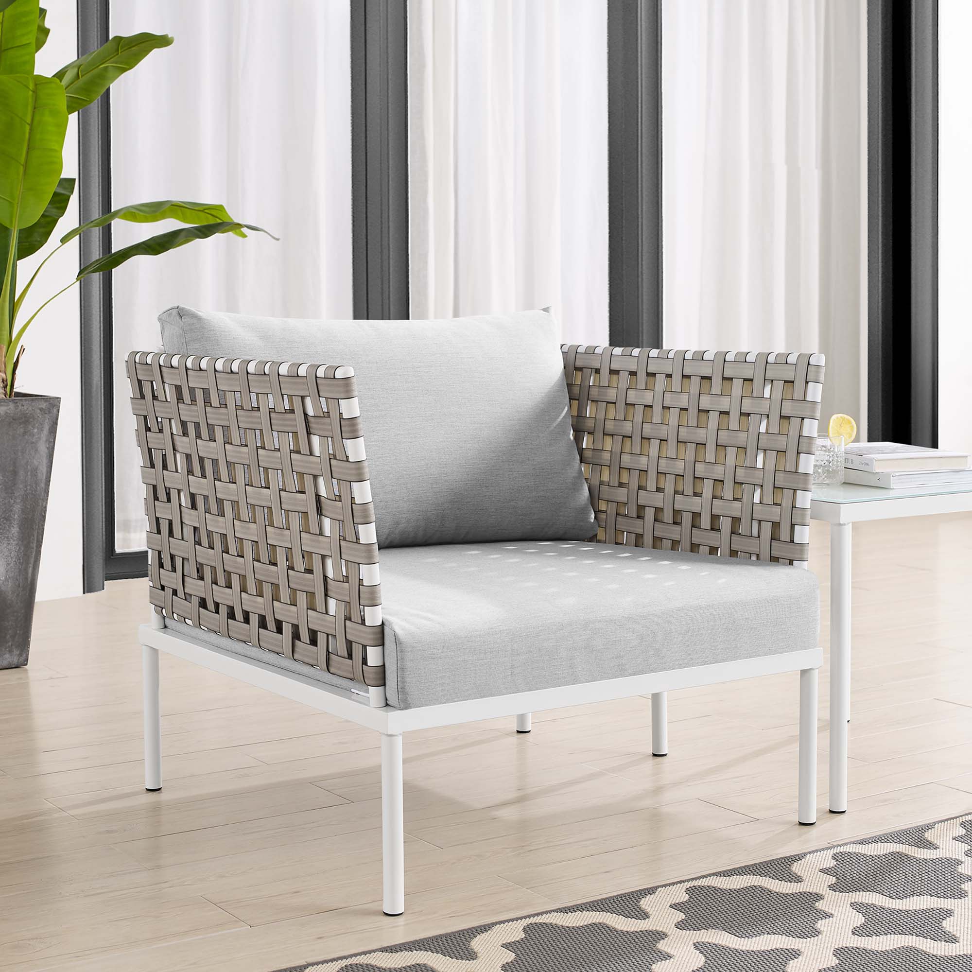 Harmony Sunbrella® Basket Weave Outdoor Patio Aluminum Armchair by Modway