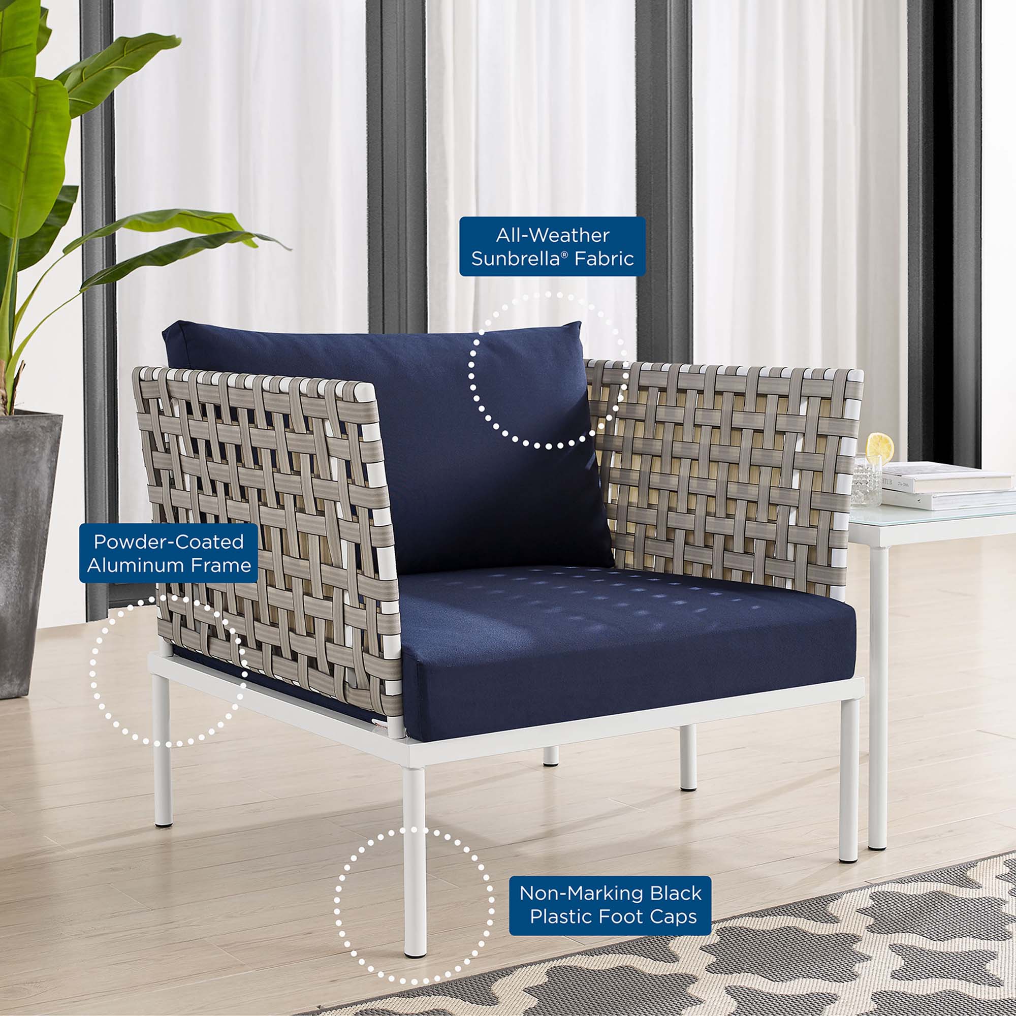 Harmony Sunbrella® Basket Weave Outdoor Patio Aluminum Armchair by Modway