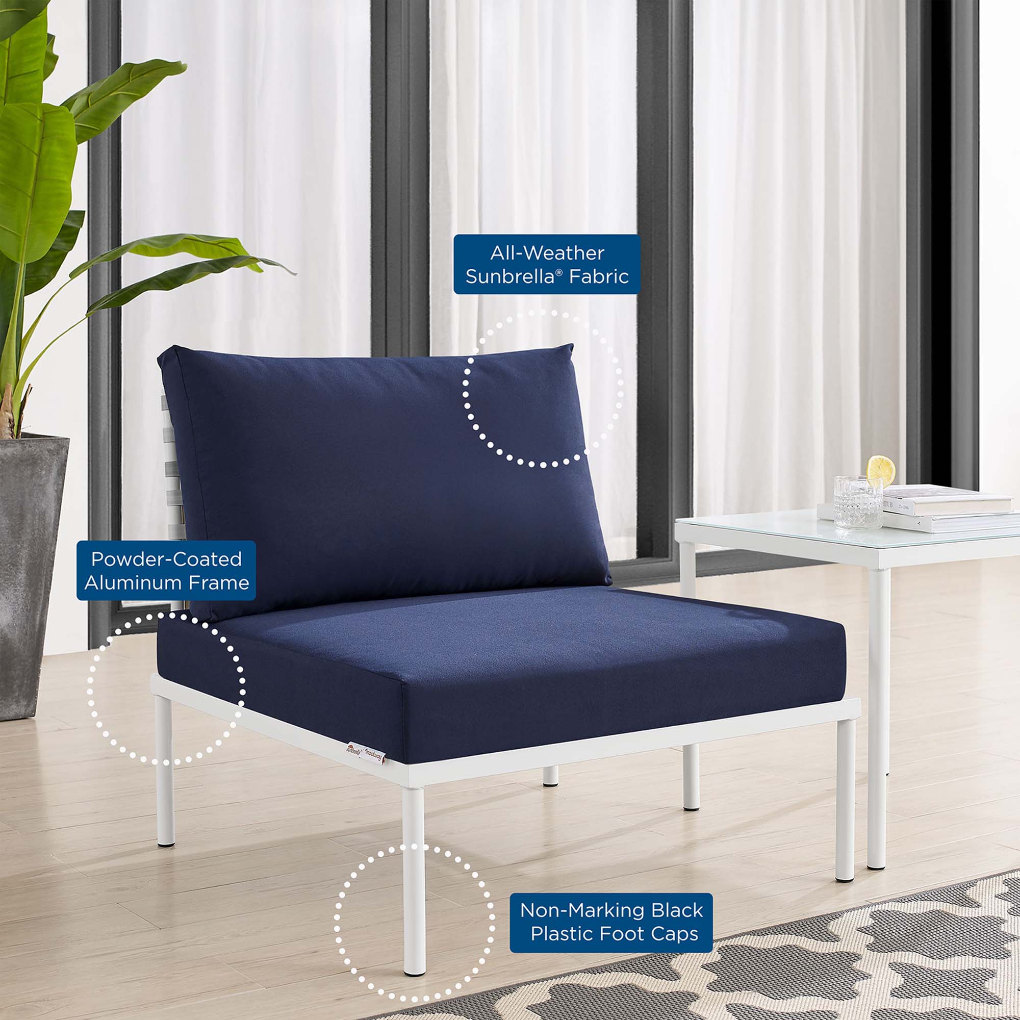 Harmony Sunbrella® Basket Weave Outdoor Patio Aluminum Armless Chair by Modway