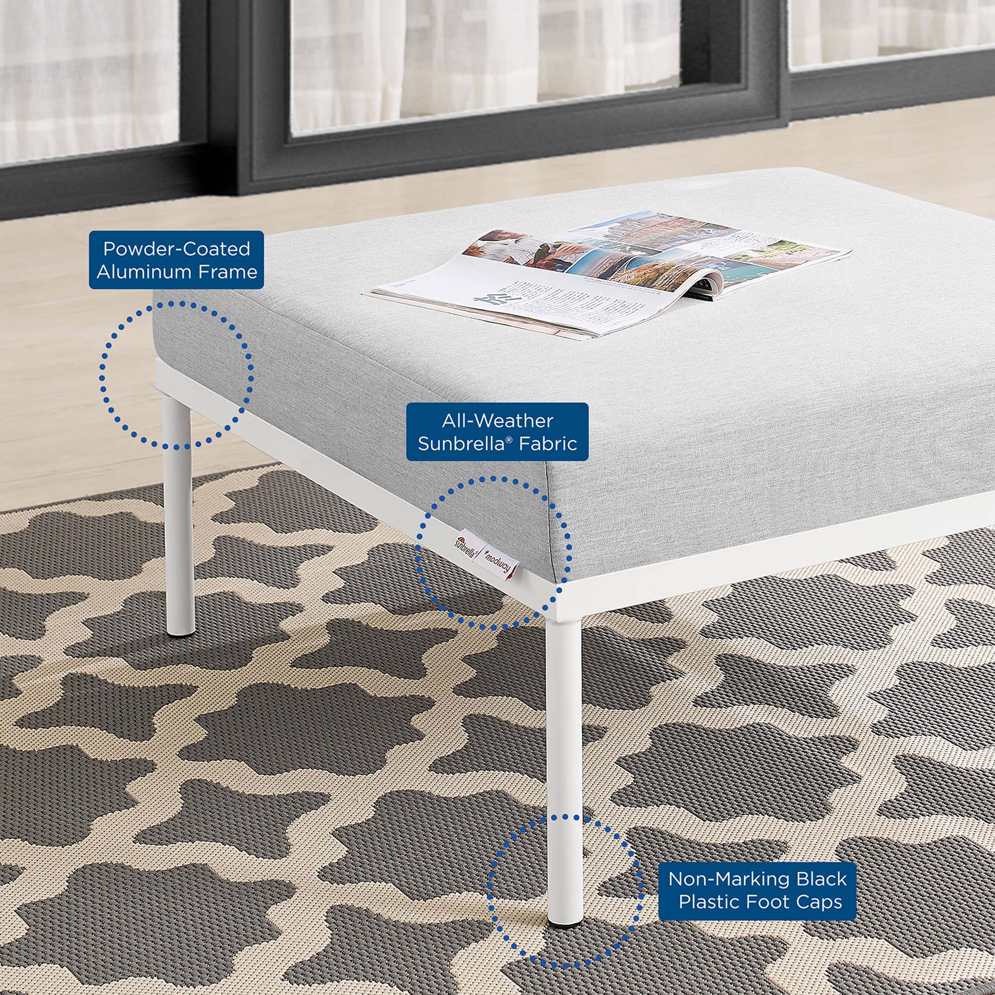 Harmony Sunbrella® Outdoor Patio Aluminum Ottoman by Modway