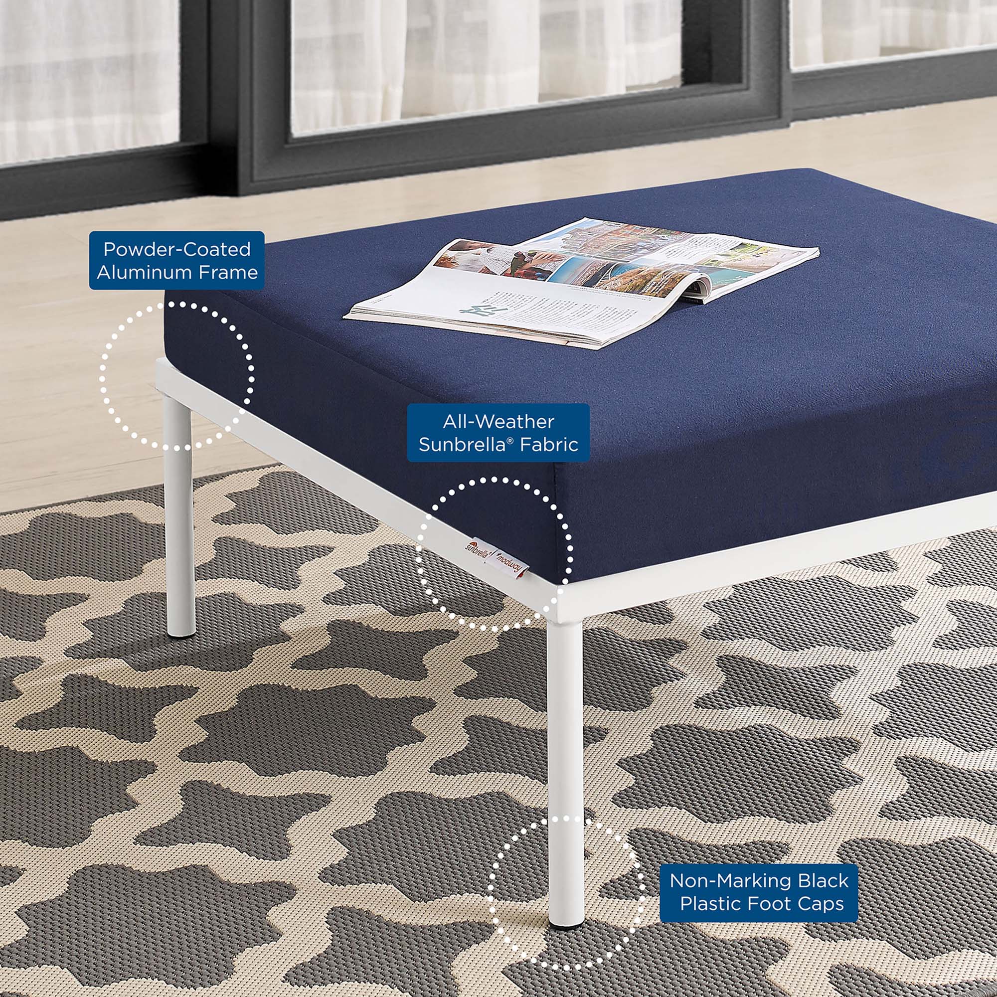 Harmony Sunbrella® Outdoor Patio Aluminum Ottoman by Modway