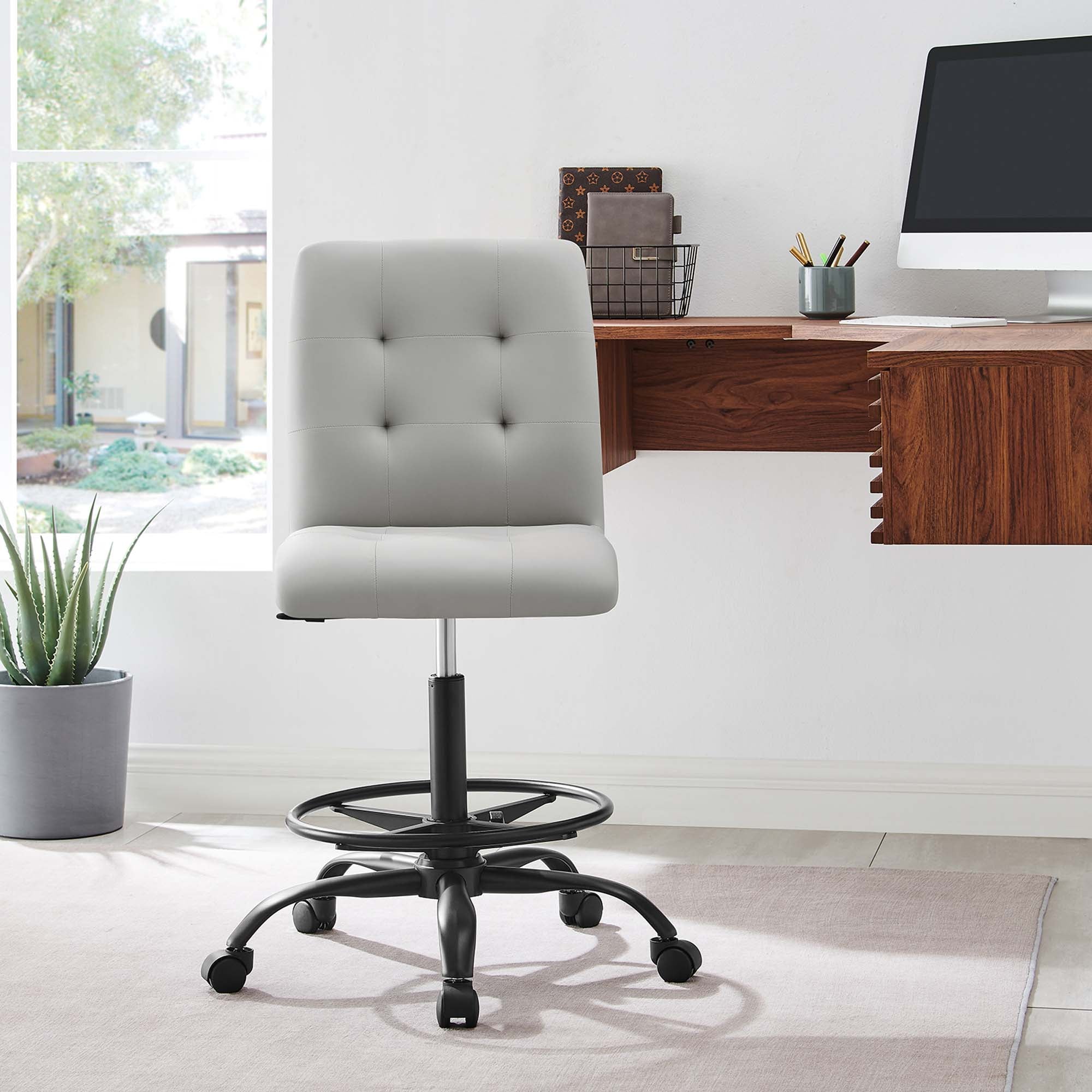 Prim Armless Vegan Leather Drafting Chair by Modway