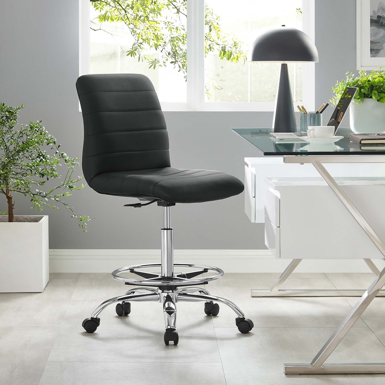 Ripple Armless Vegan Leather Drafting Chair by Modway
