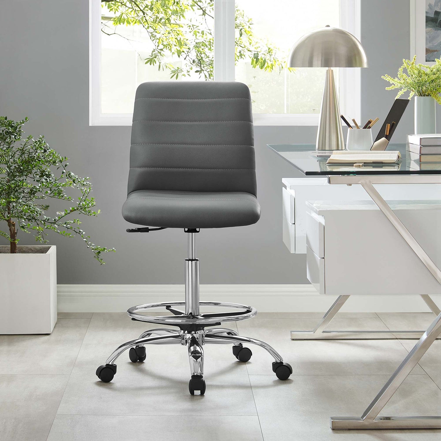 Ripple Armless Vegan Leather Drafting Chair by Modway