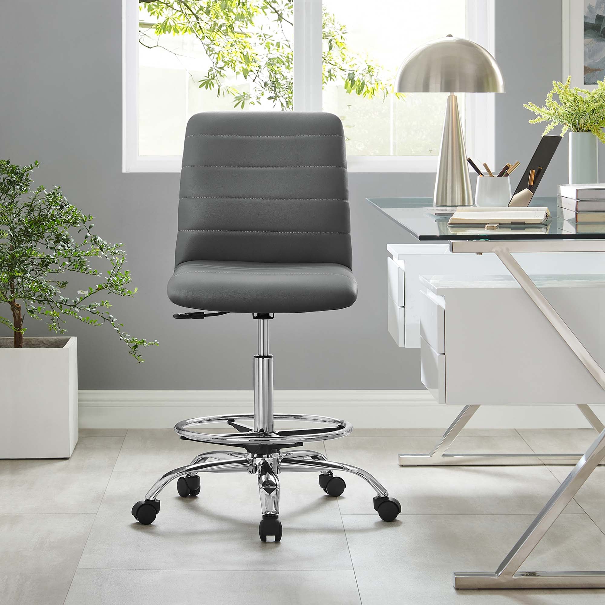 Ripple Armless Vegan Leather Drafting Chair by Modway