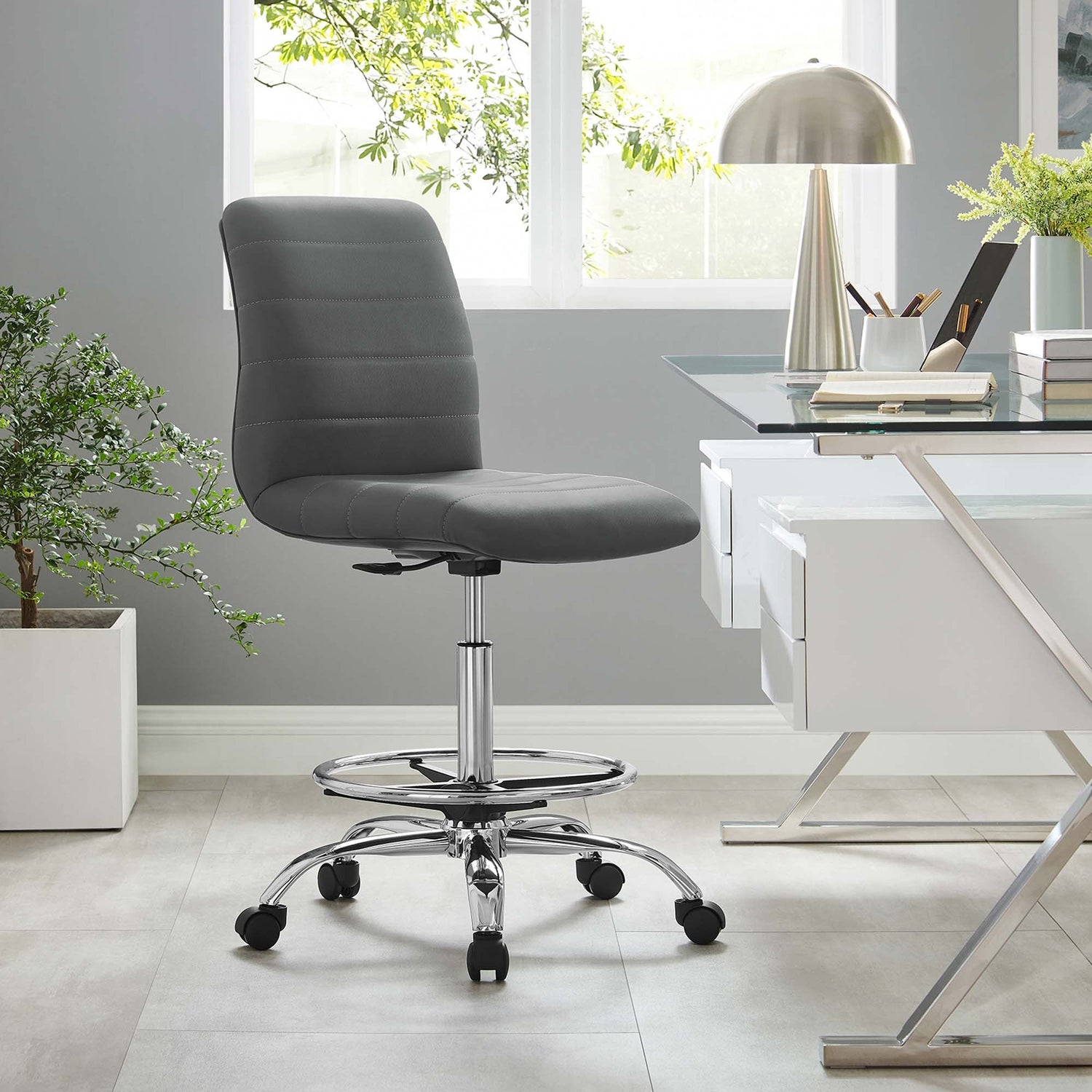 Ripple Armless Vegan Leather Drafting Chair by Modway