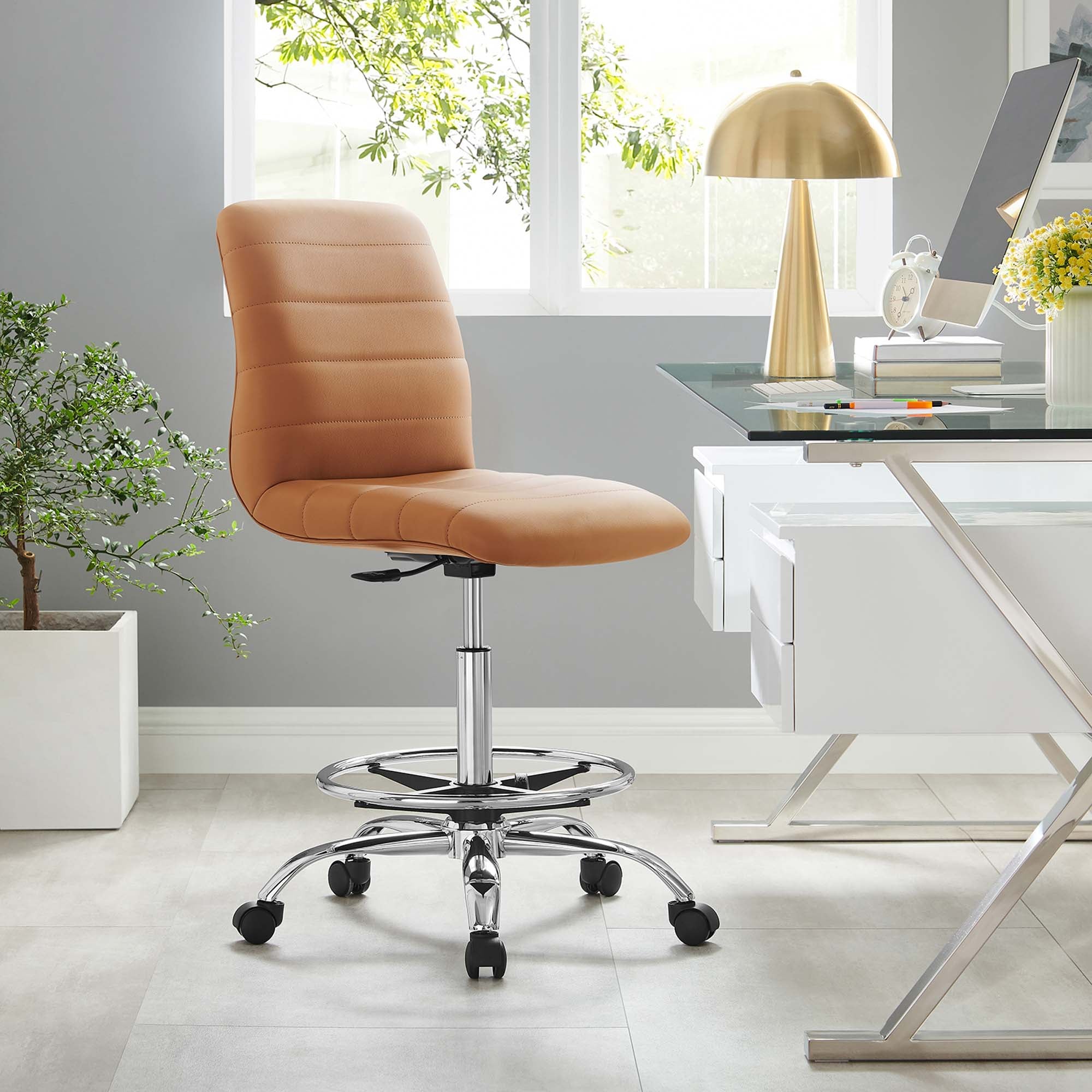 Ripple Armless Vegan Leather Drafting Chair by Modway