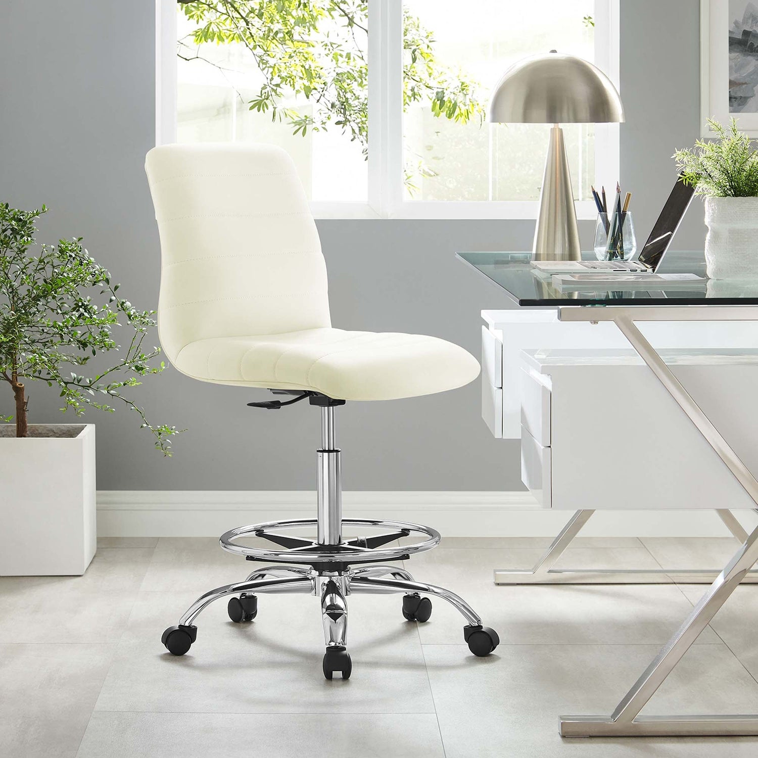 Ripple Armless Vegan Leather Drafting Chair by Modway