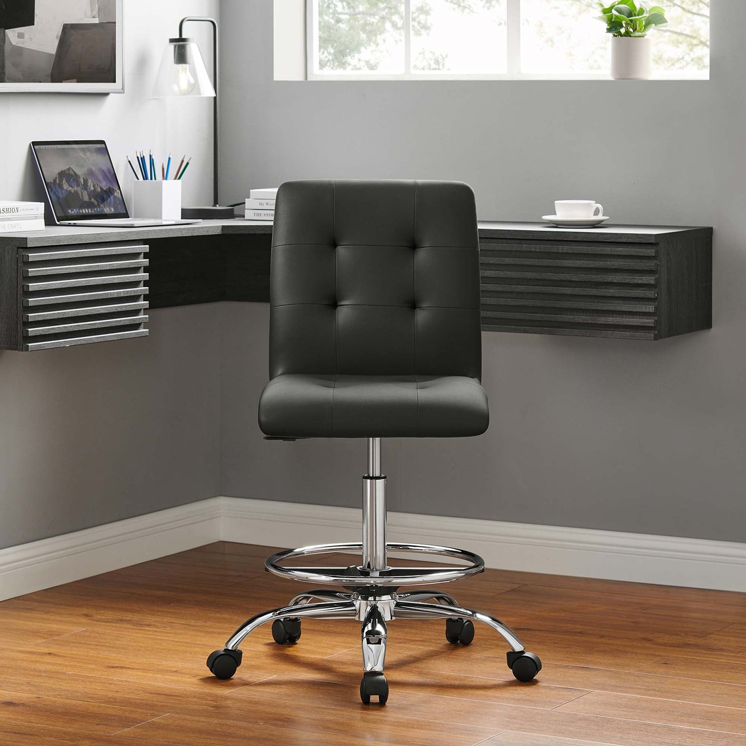 Prim Armless Vegan Leather Drafting Chair by Modway