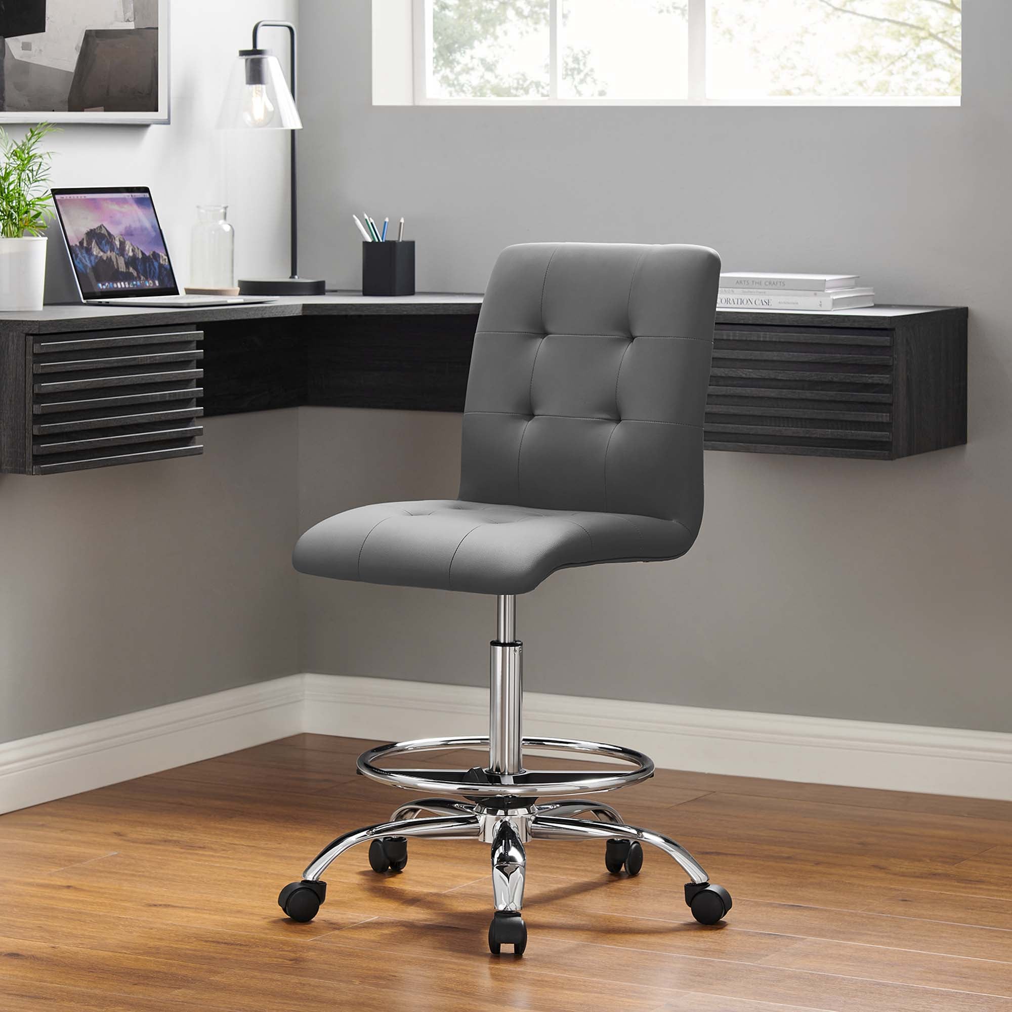 Prim Armless Vegan Leather Drafting Chair by Modway