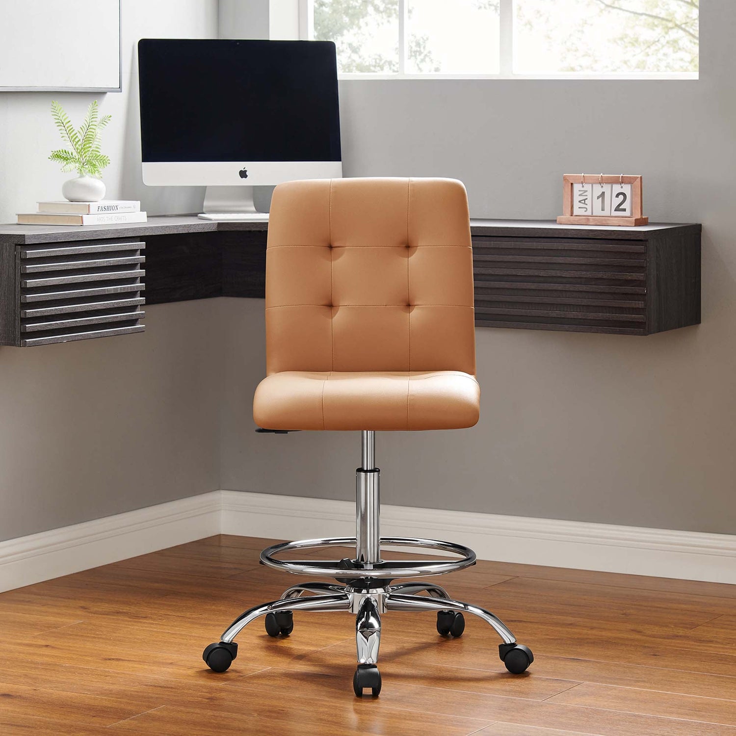 Prim Armless Vegan Leather Drafting Chair by Modway