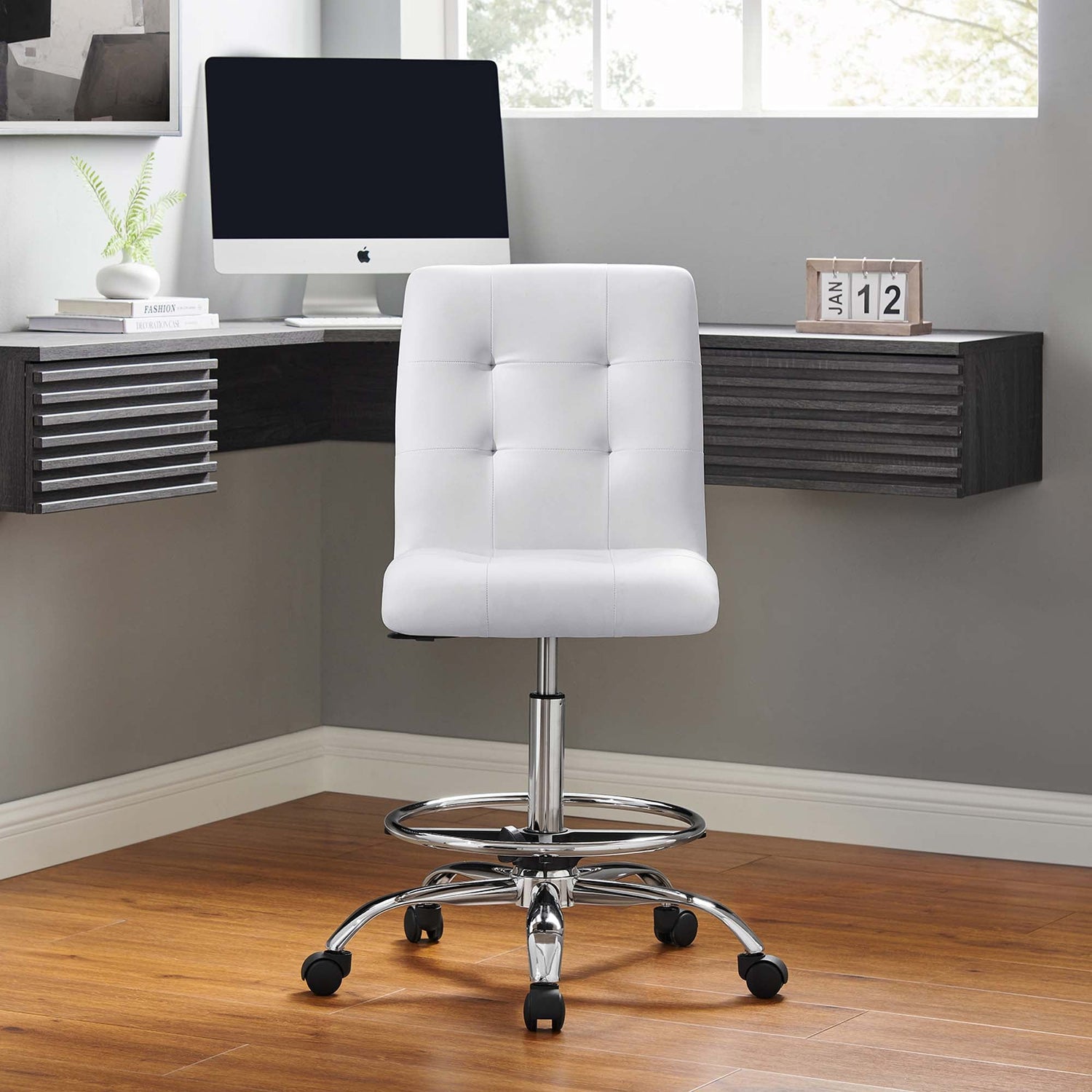 Prim Armless Vegan Leather Drafting Chair by Modway