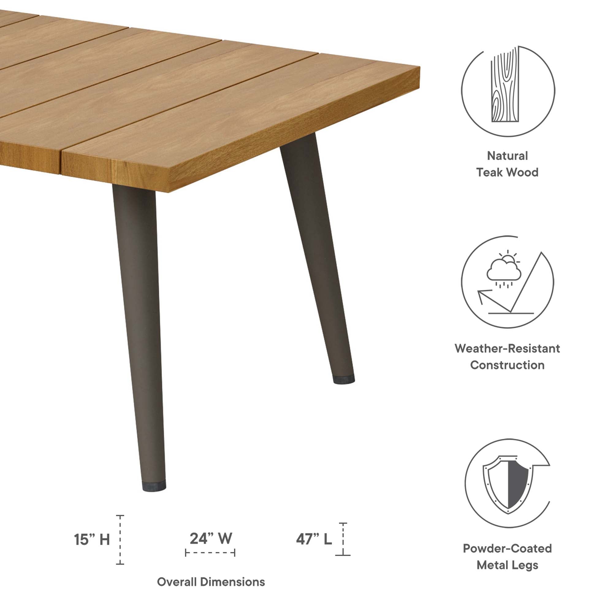 Meadow Outdoor Patio Teak Wood Coffee Table by Modway