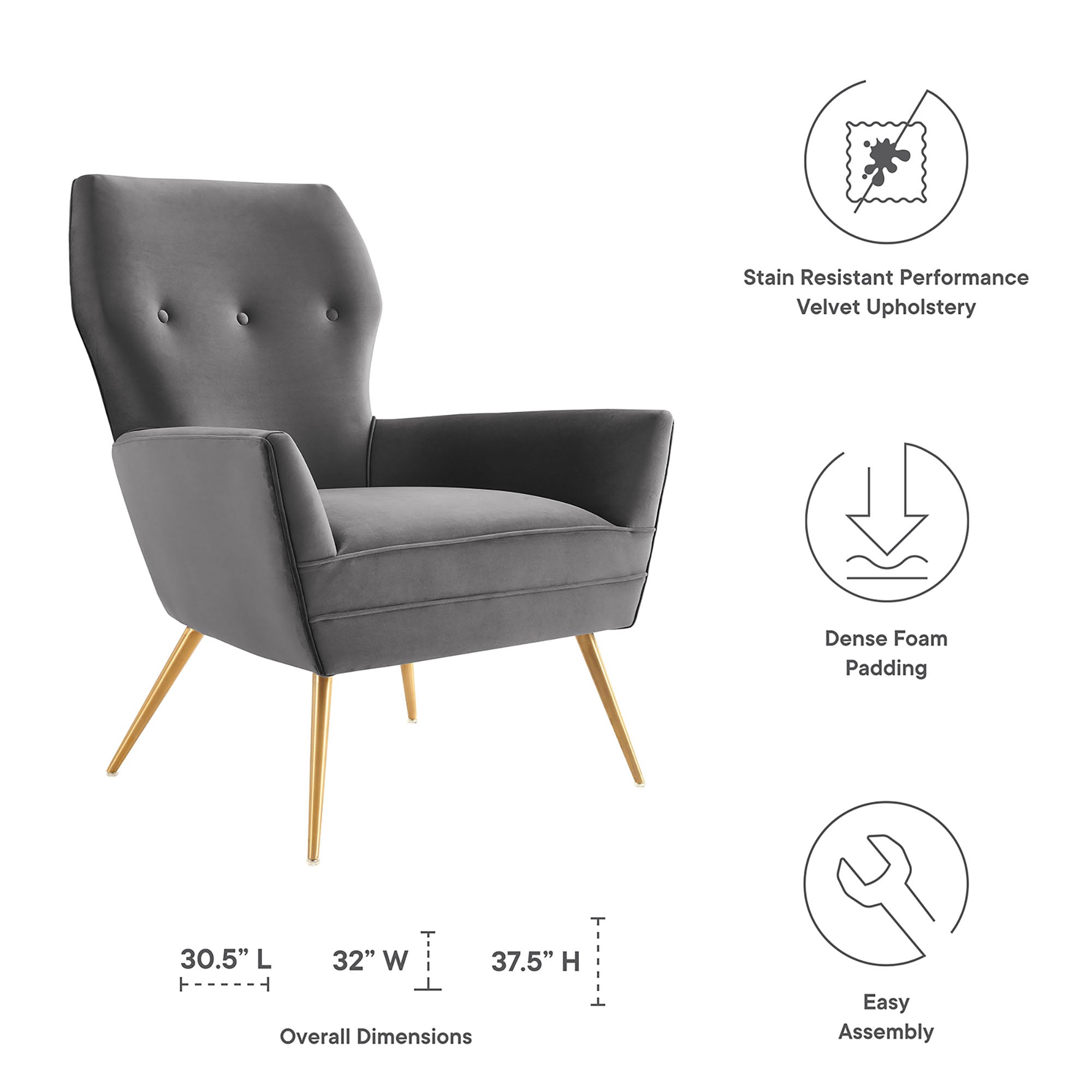 Renata Button Tufted Performance Velvet Armchair by Modway