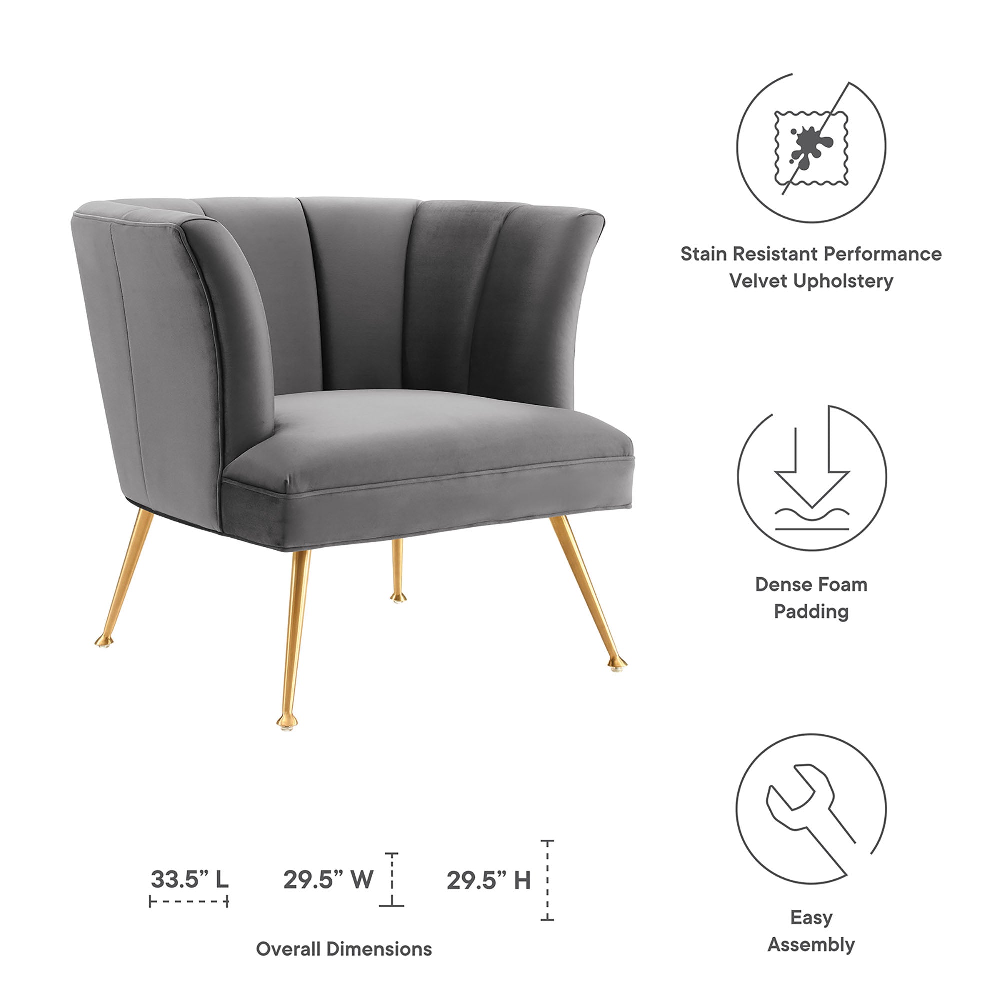 Veronica Channel Tufted Performance Velvet Armchair by Modway