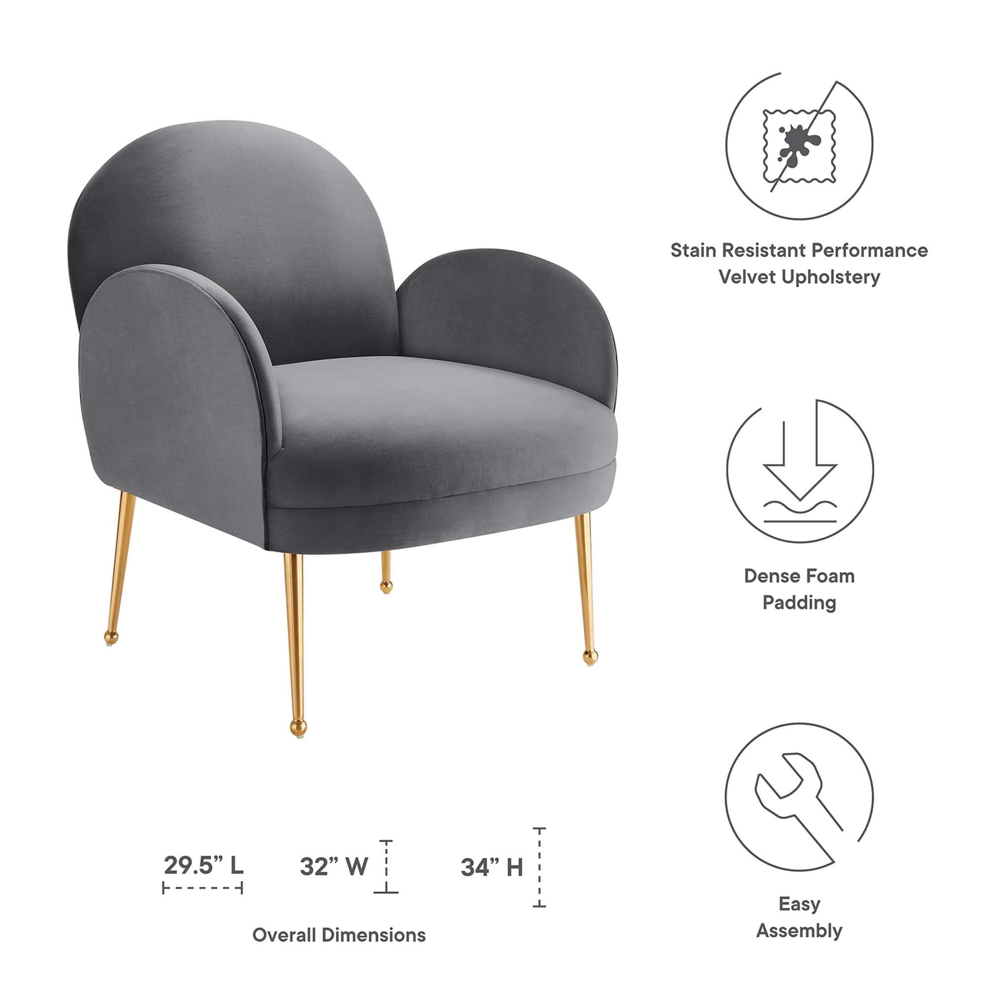 Transcend Performance Velvet Armchair by Modway