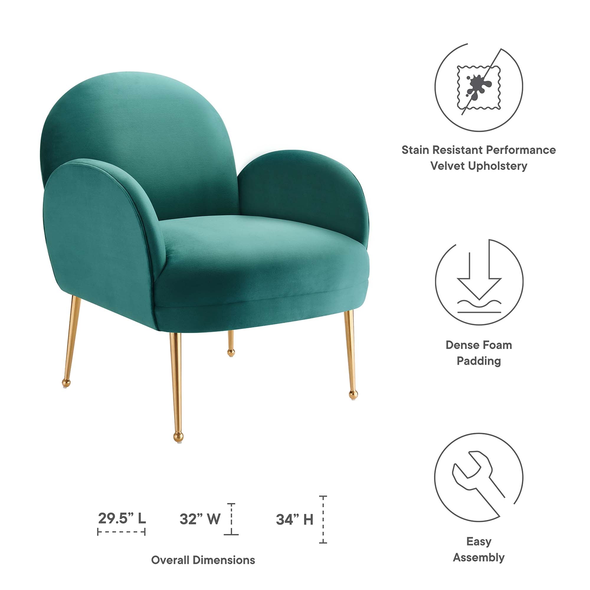 Transcend Performance Velvet Armchair by Modway