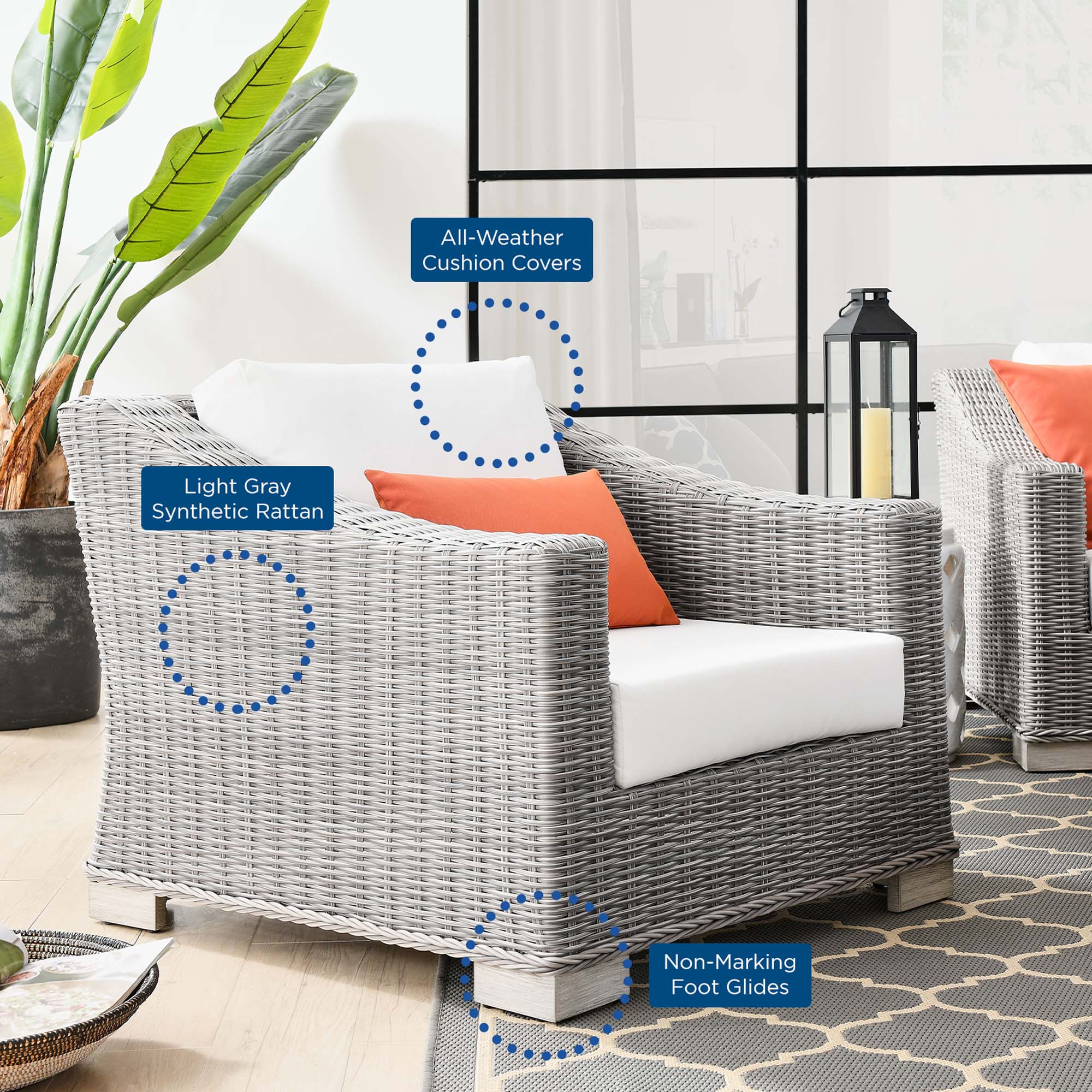 Conway 2-Piece Outdoor Patio Wicker Rattan Armchair and Ottoman Set by Modway