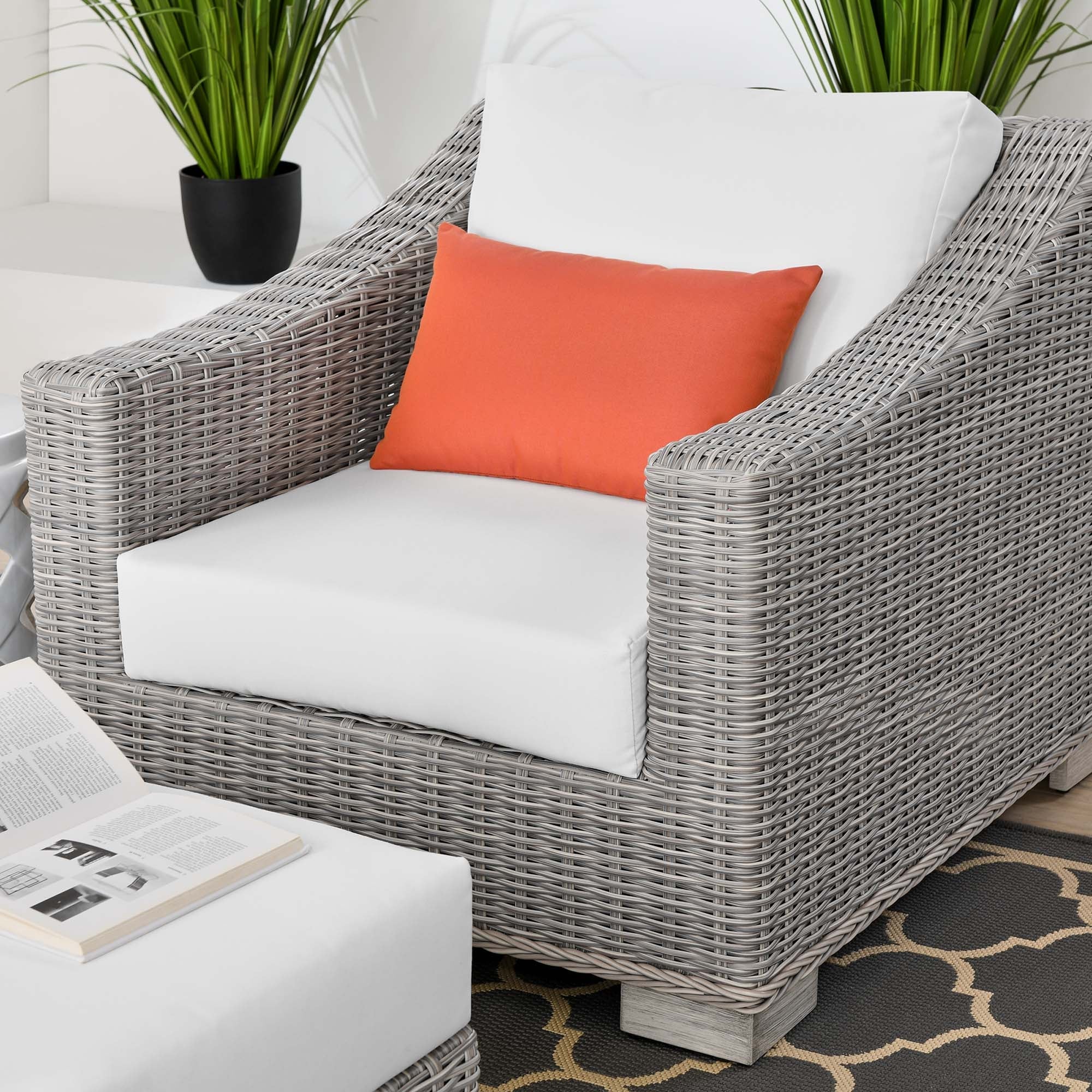 Conway 2-Piece Outdoor Patio Wicker Rattan Armchair and Ottoman Set by Modway