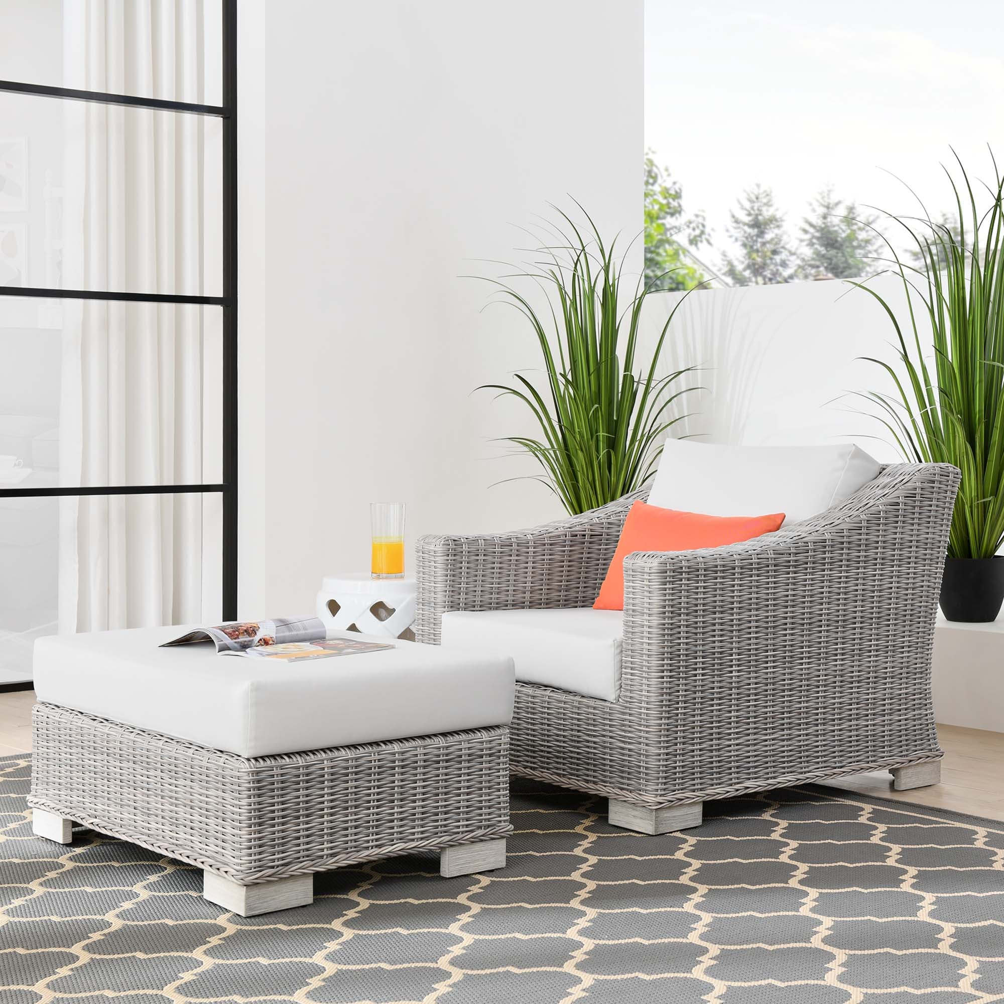 Conway 2-Piece Outdoor Patio Wicker Rattan Armchair and Ottoman Set by Modway