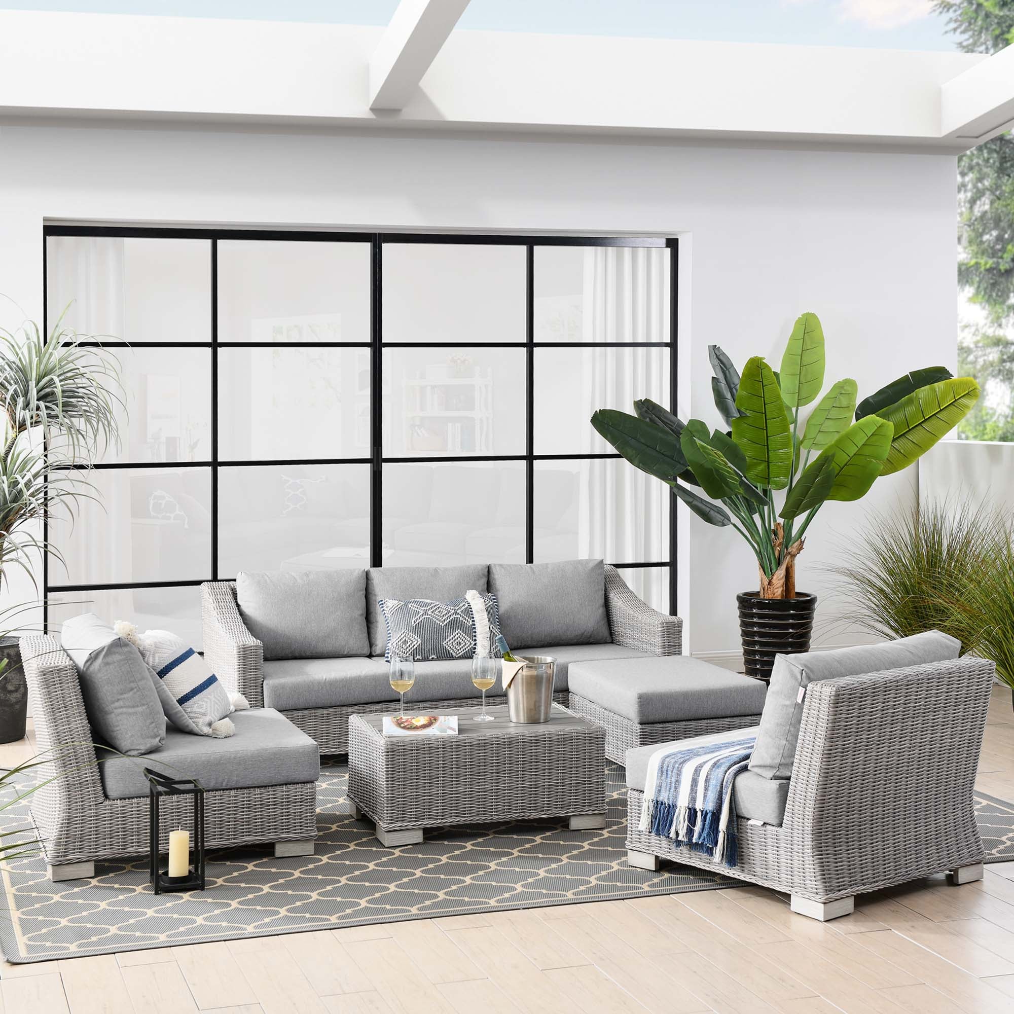 Conway 5-Piece Outdoor Patio Wicker Rattan Furniture Set by Modway