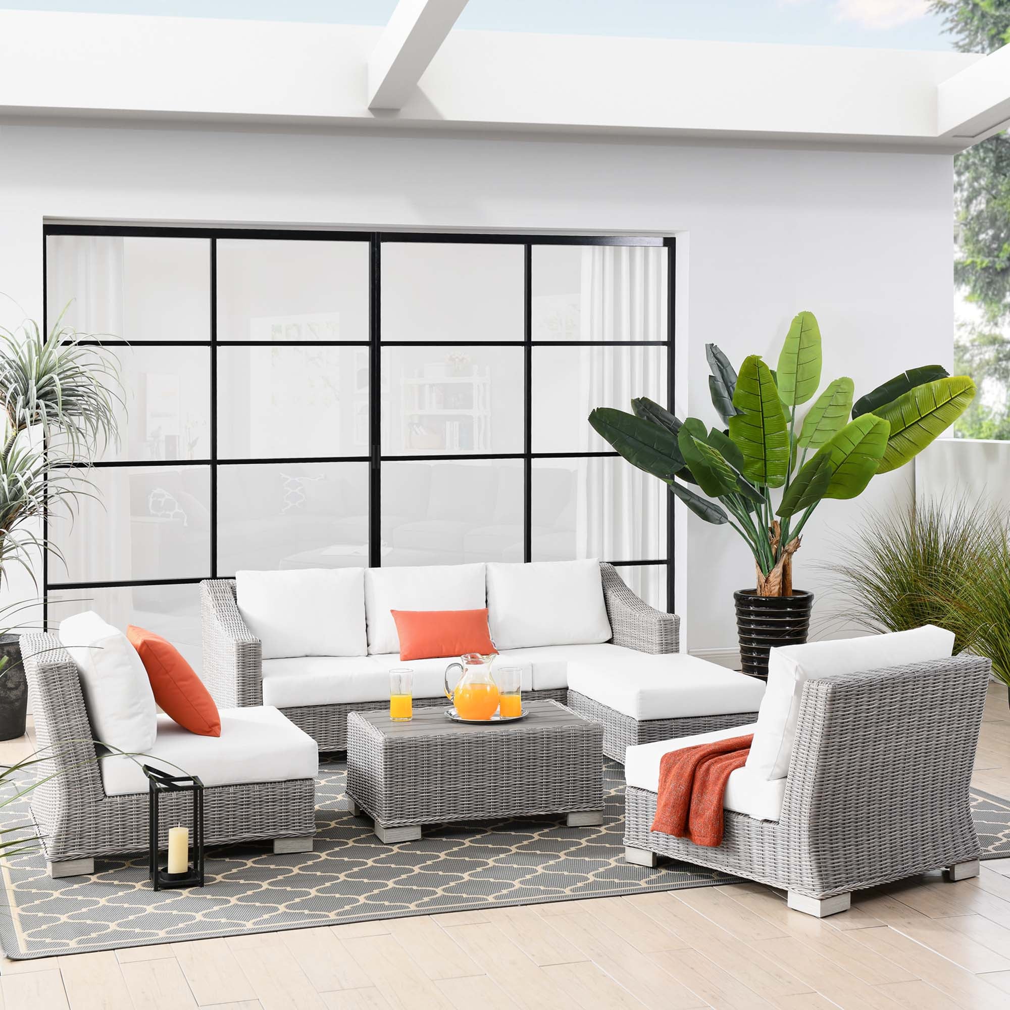 Conway 5-Piece Outdoor Patio Wicker Rattan Furniture Set by Modway