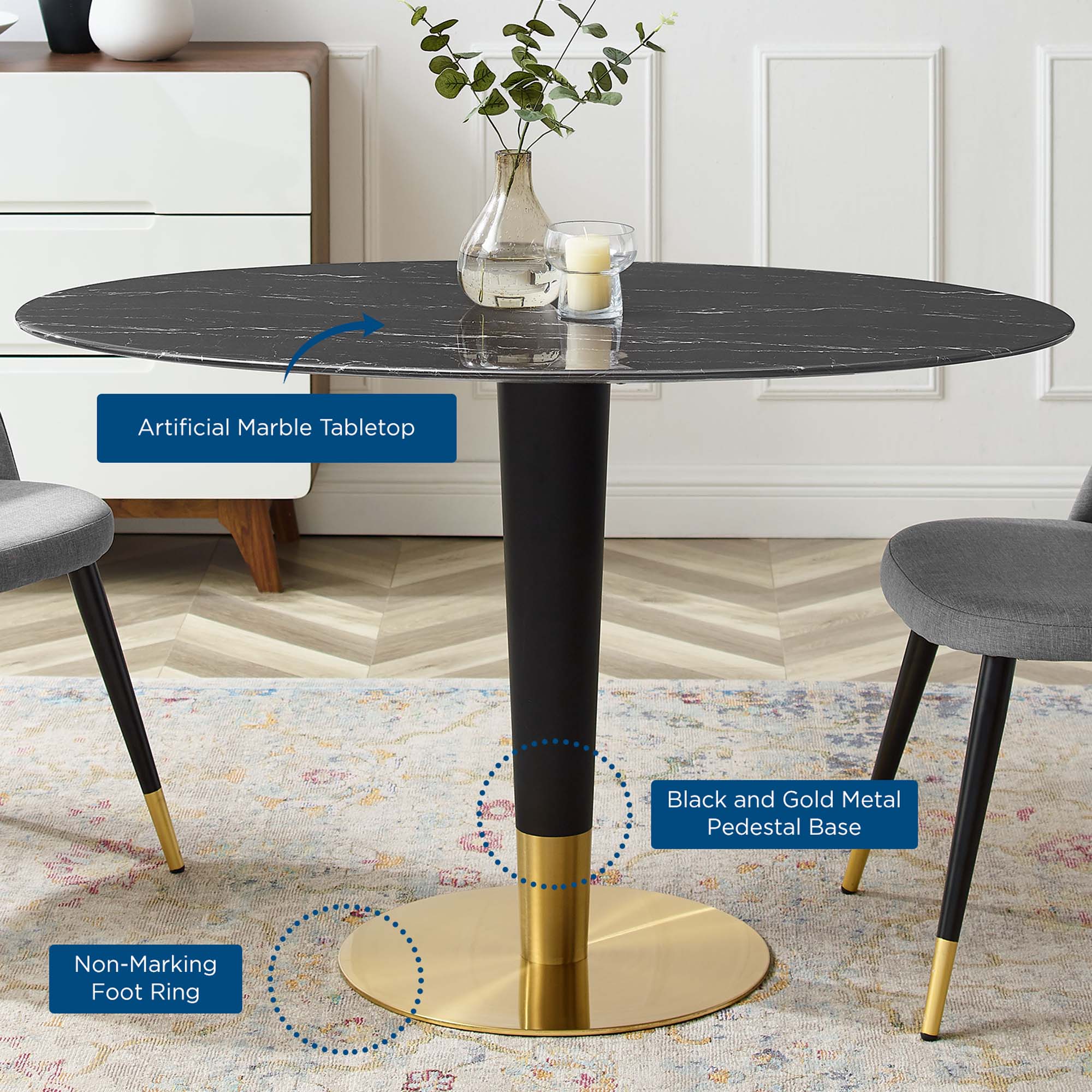 Zinque 48" Oval Artificial Marble Dining Table by Modway