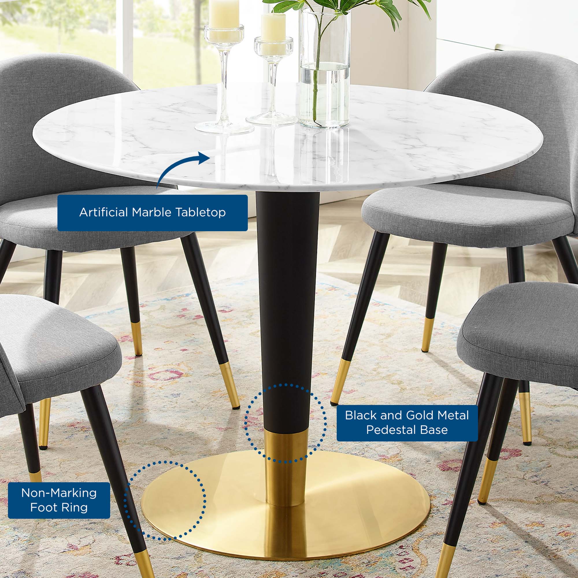 Zinque 40" Artificial Marble Dining Table by Modway