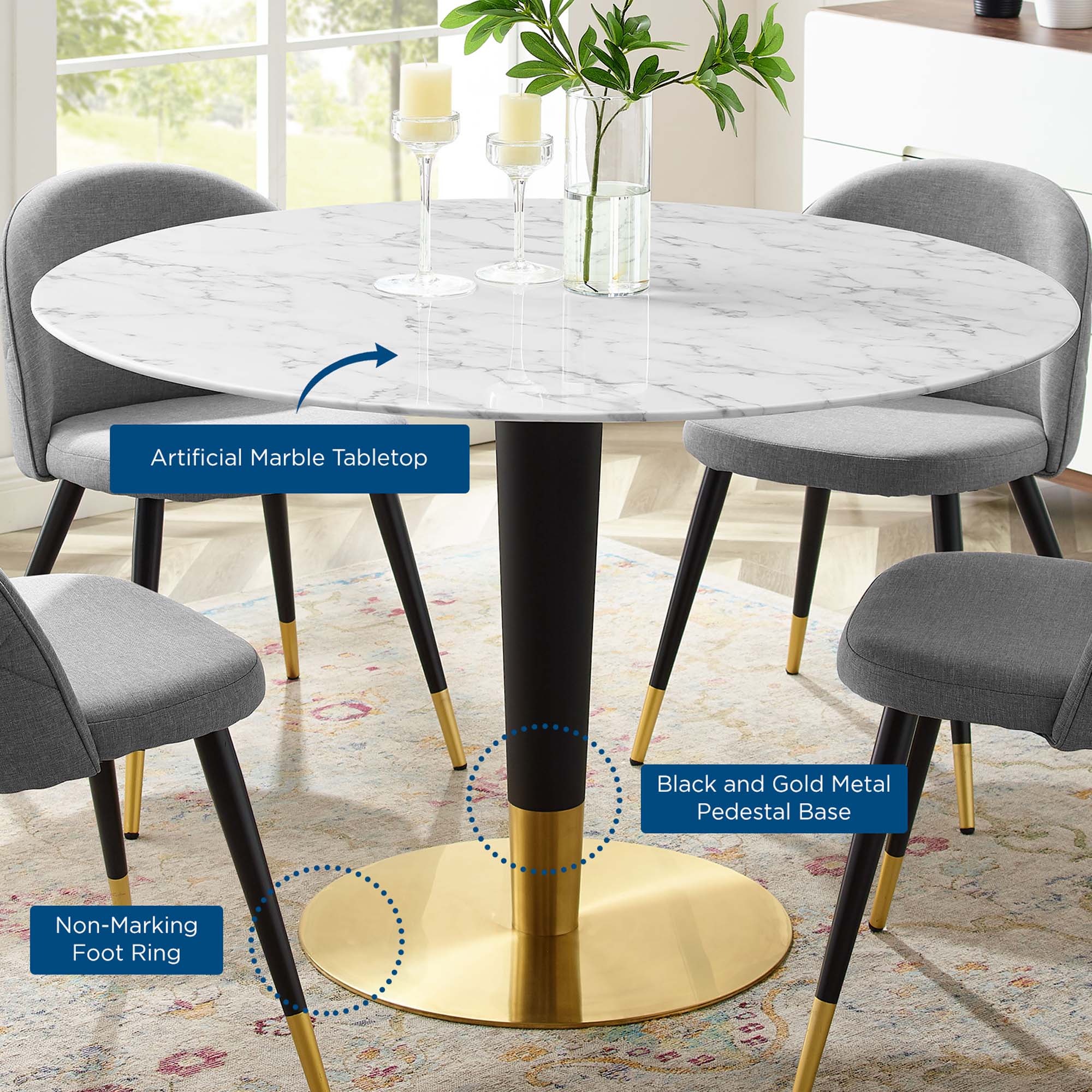 Zinque 47" Artificial Marble Dining Table by Modway
